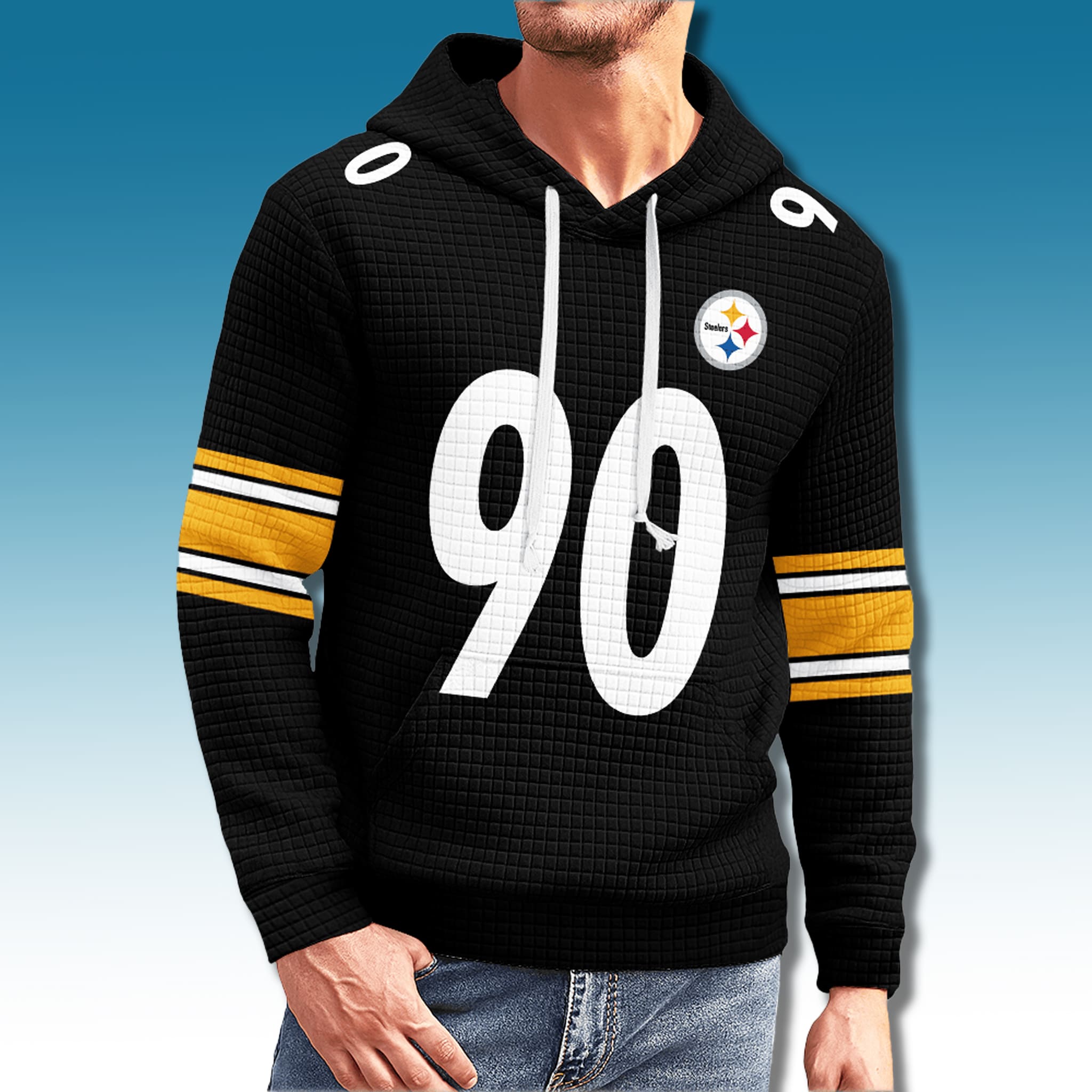 Steelers TJ Watt 90 Waffle Hoodie 1 Pittsburgh Steelers TJ Watt 90 Waffle Hoodie 1