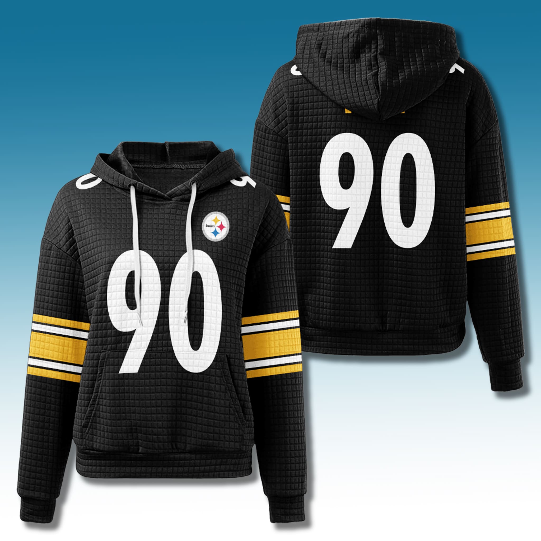 Pittsburgh Steelers TJ Watt 90 Waffle Hoodie 2 Pittsburgh Steelers TJ Watt 90 Waffle Hoodie 2
