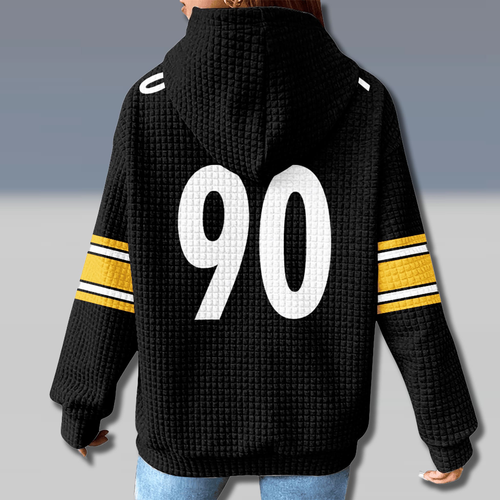 Steelers TJ Watt 90 Waffle Hoodie 3 Pittsburgh Steelers TJ Watt 90 Waffle Hoodie