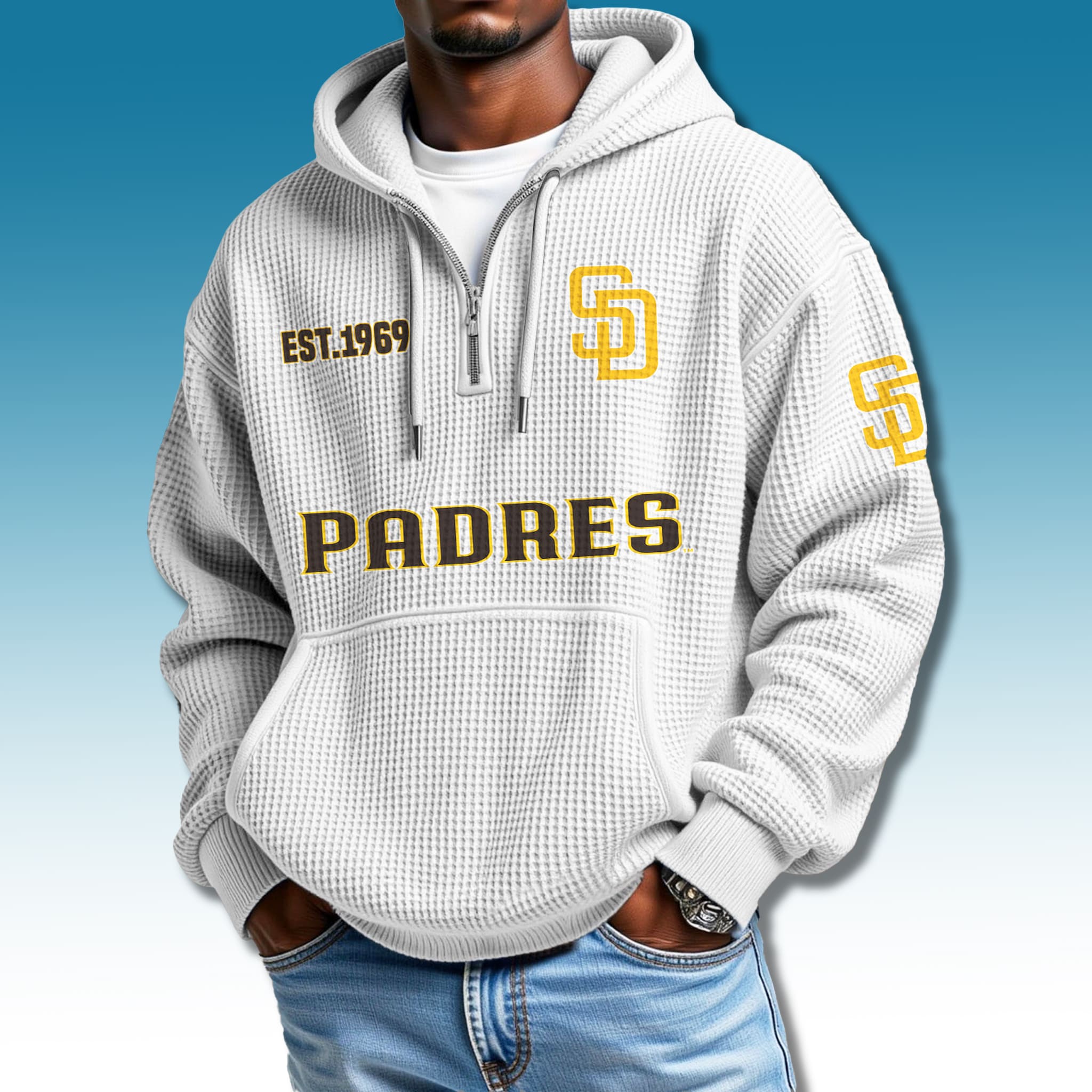 San Diego Padres EST 1969 Waffle Quarter Zip Hoodie 1 San Diego Padres EST 1969 Waffle Quarter Zip Hoodie 1
