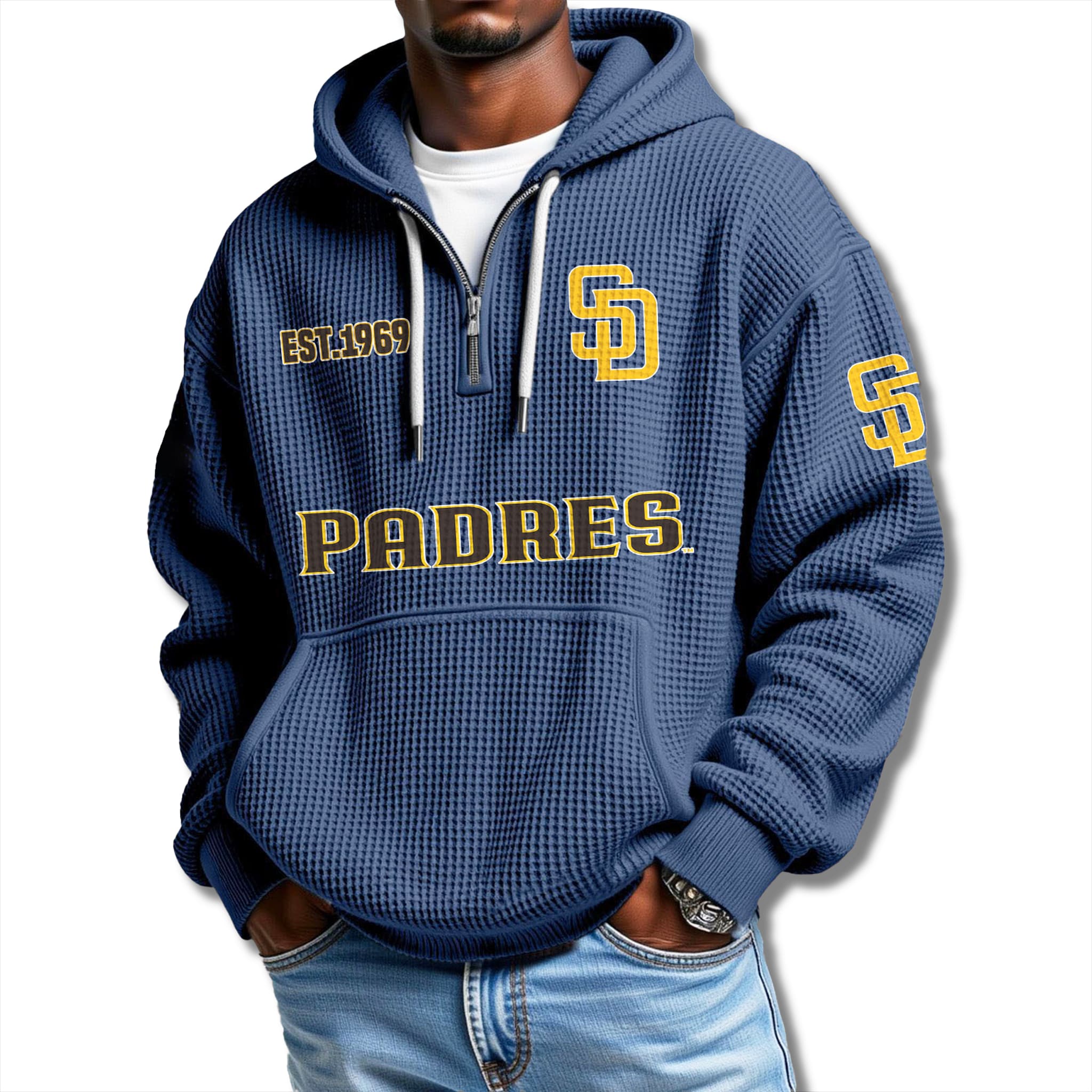 San Diego Padres EST 1969 Waffle Quarter Zip Hoodie 3 San Diego Padres EST 1969 Waffle Quarter Zip Hoodie 3