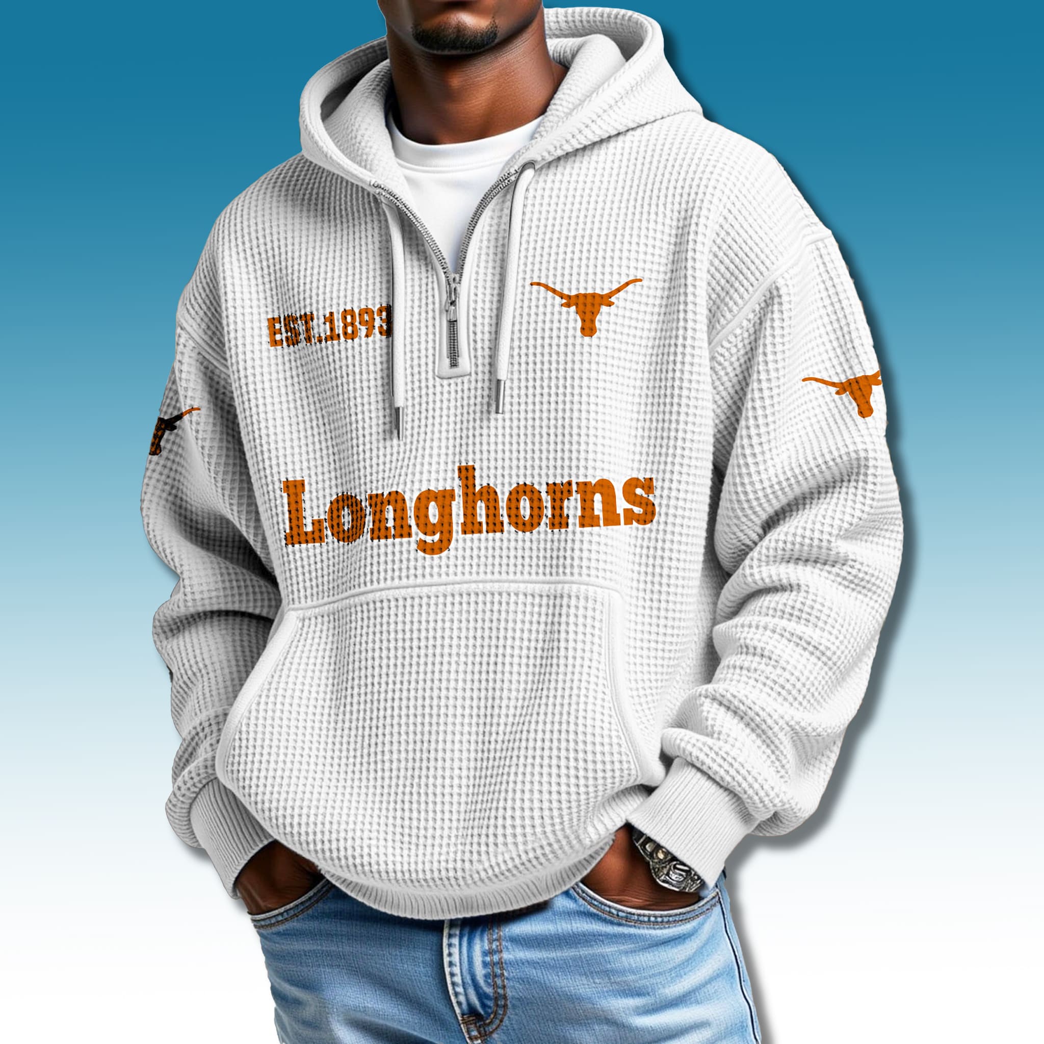 Texas Longhorns EST 1893 Waffle Quarter Zip Hoodie 1 Texas Longhorns EST 1893 Waffle Quarter Zip Hoodie 1