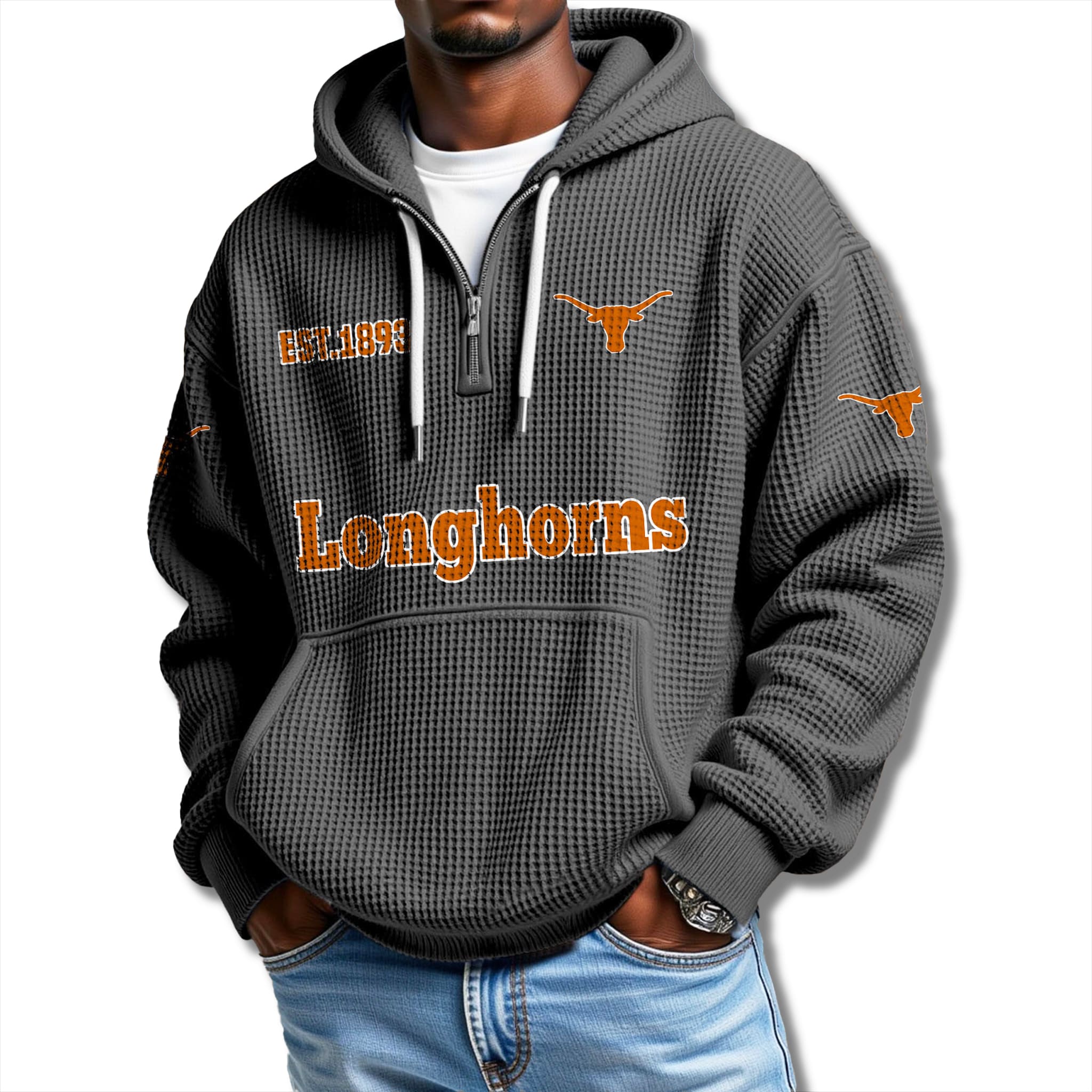 Texas Longhorns EST 1893 Waffle Quarter Zip Hoodie 1 Texas Longhorns EST 1893 Waffle Quarter Zip Hoodie 2