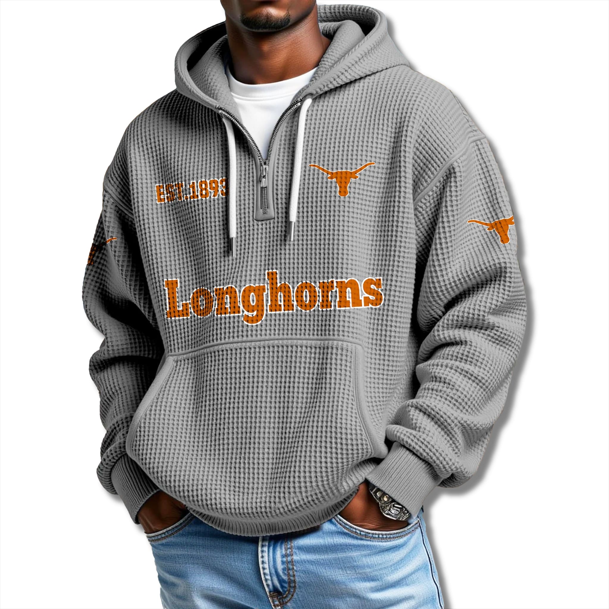 Texas Longhorns EST 1893 Waffle Quarter Zip Hoodie 3 Texas Longhorns EST 1893 Waffle Quarter Zip Hoodie