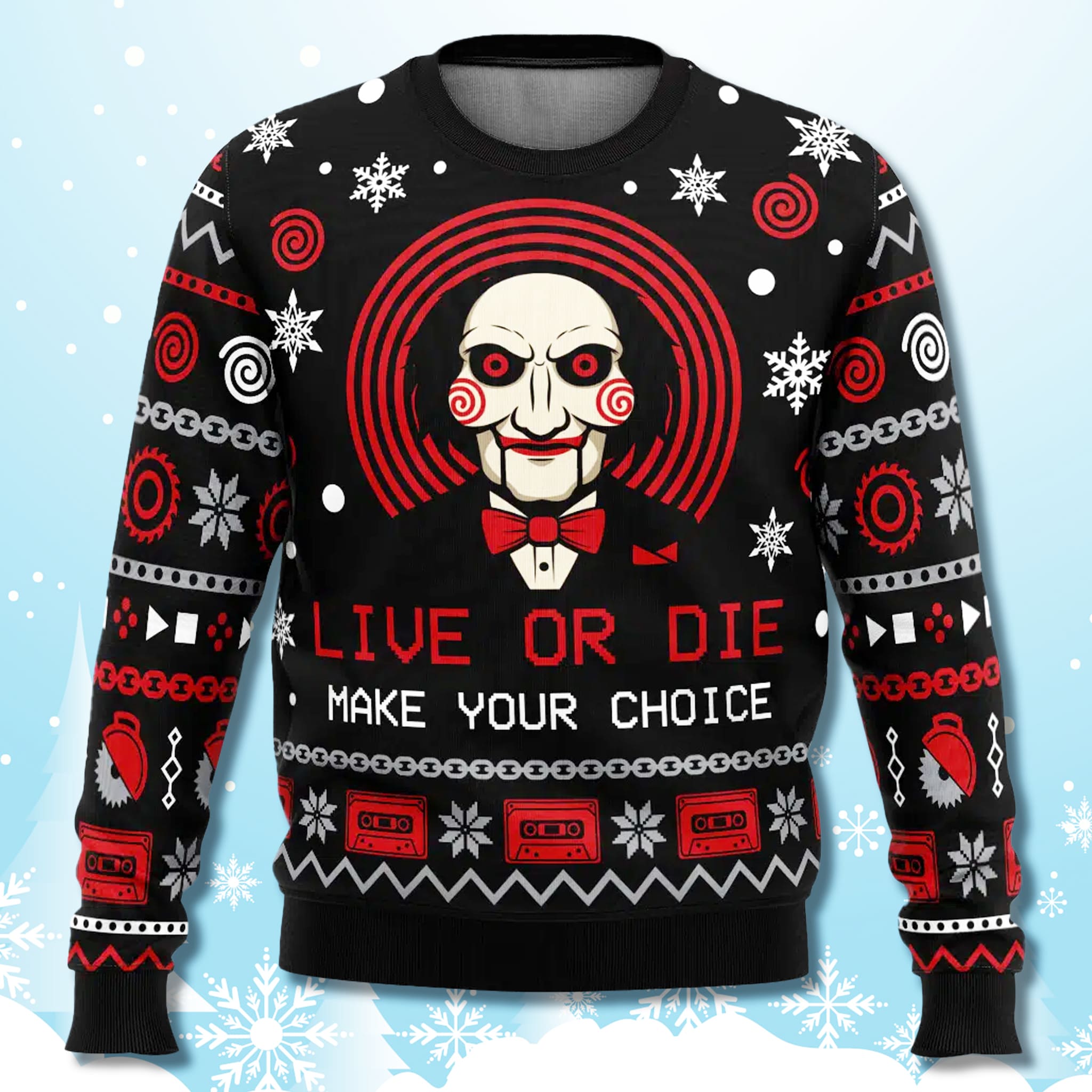 The Saw Live Or Die Make Your Choice Christmas Ugly Sweater 3 The Saw Live Or Die Make Your Choice Christmas Ugly Sweater