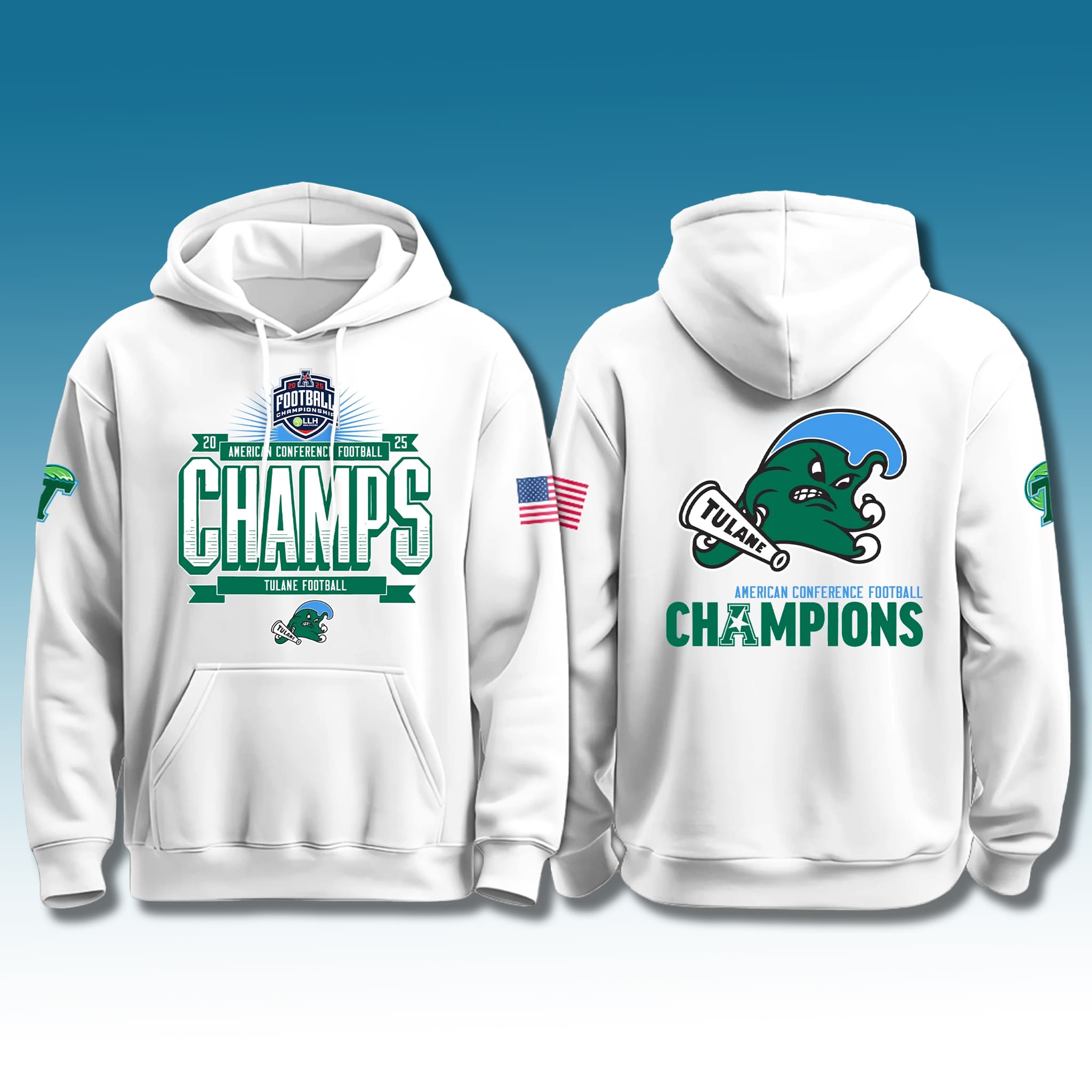 Tulane Green Wave Football 2025 AAC Champions Hoodie 2 Tulane Green Wave Football 2025 AAC Champions Hoodie 2