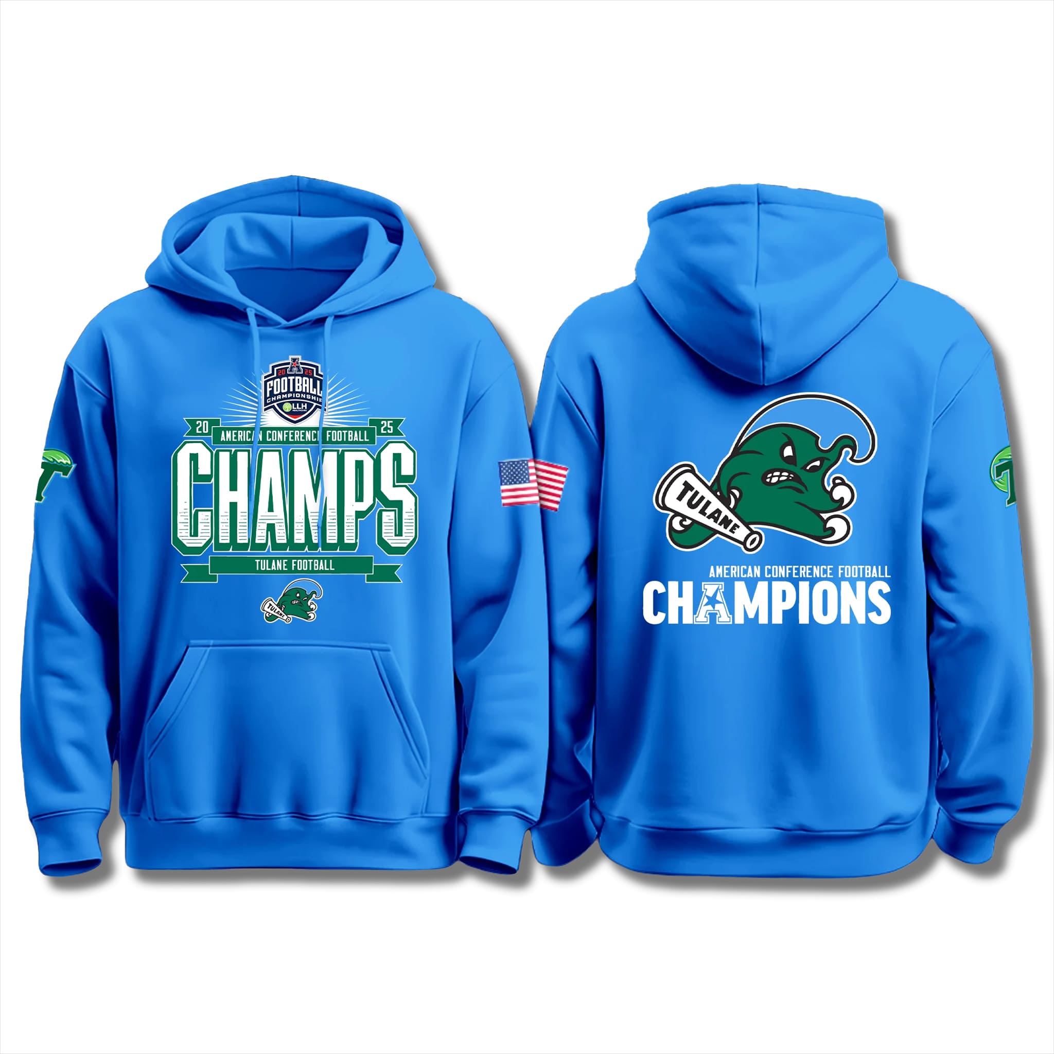Tulane Green Wave Football 2025 AAC Champions Hoodie Tulane Green Wave Football 2025 AAC Champions Hoodie