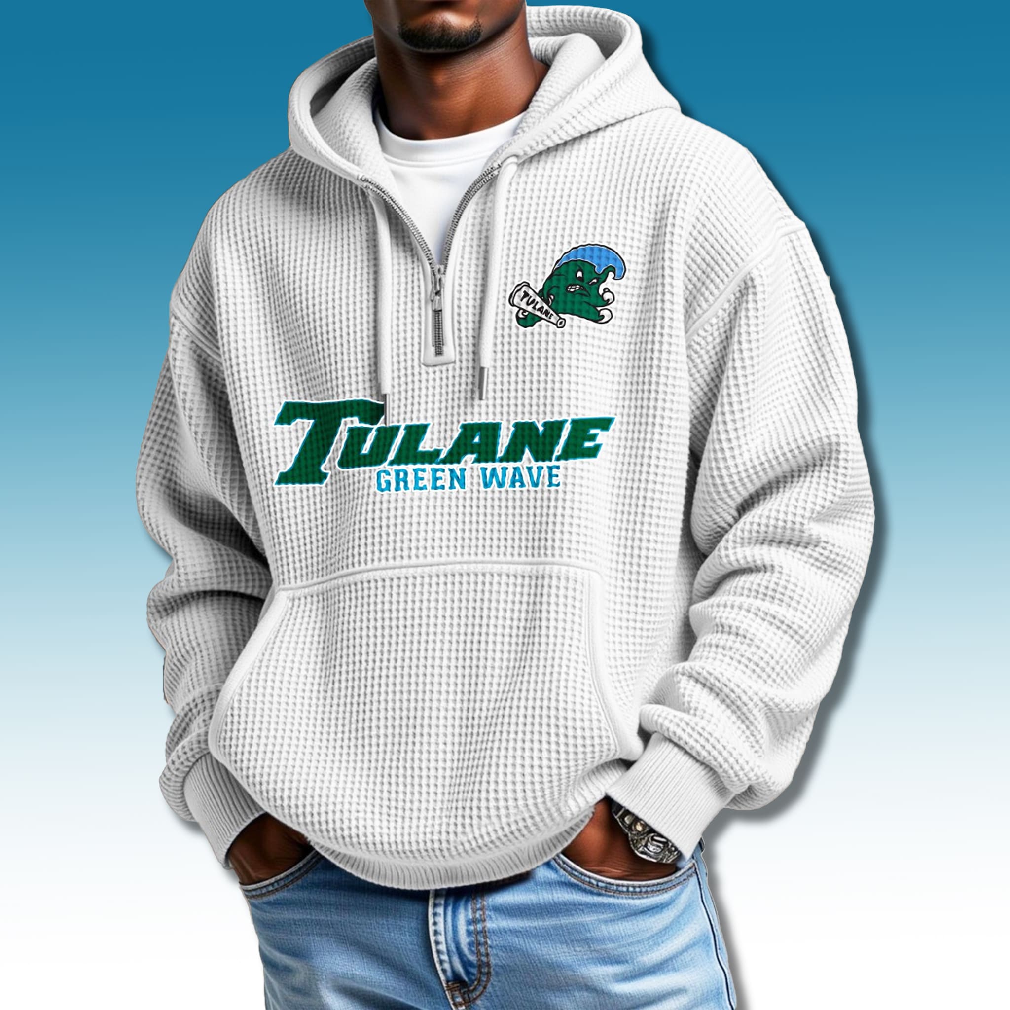 Tulane Green Wave Waffle Quarter Zip Hoodie 2025 1 Tulane Green Wave Waffle Quarter Zip Hoodie 2025 1