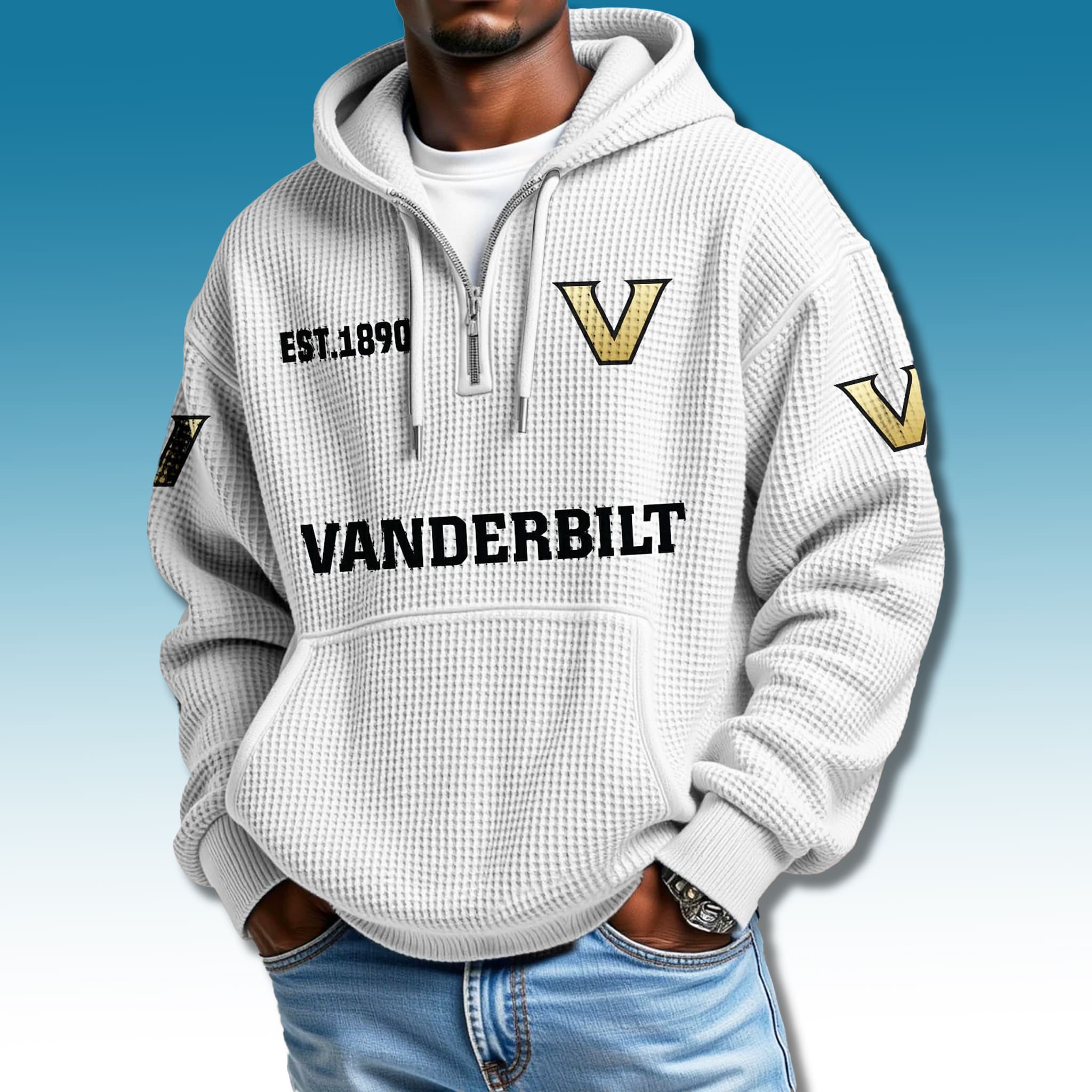 Vanderbilt Commodores EST 1890 Waffle Quarter Zip Hoodie 2 Vanderbilt Commodores EST 1890 Waffle Quarter Zip Hoodie 2
