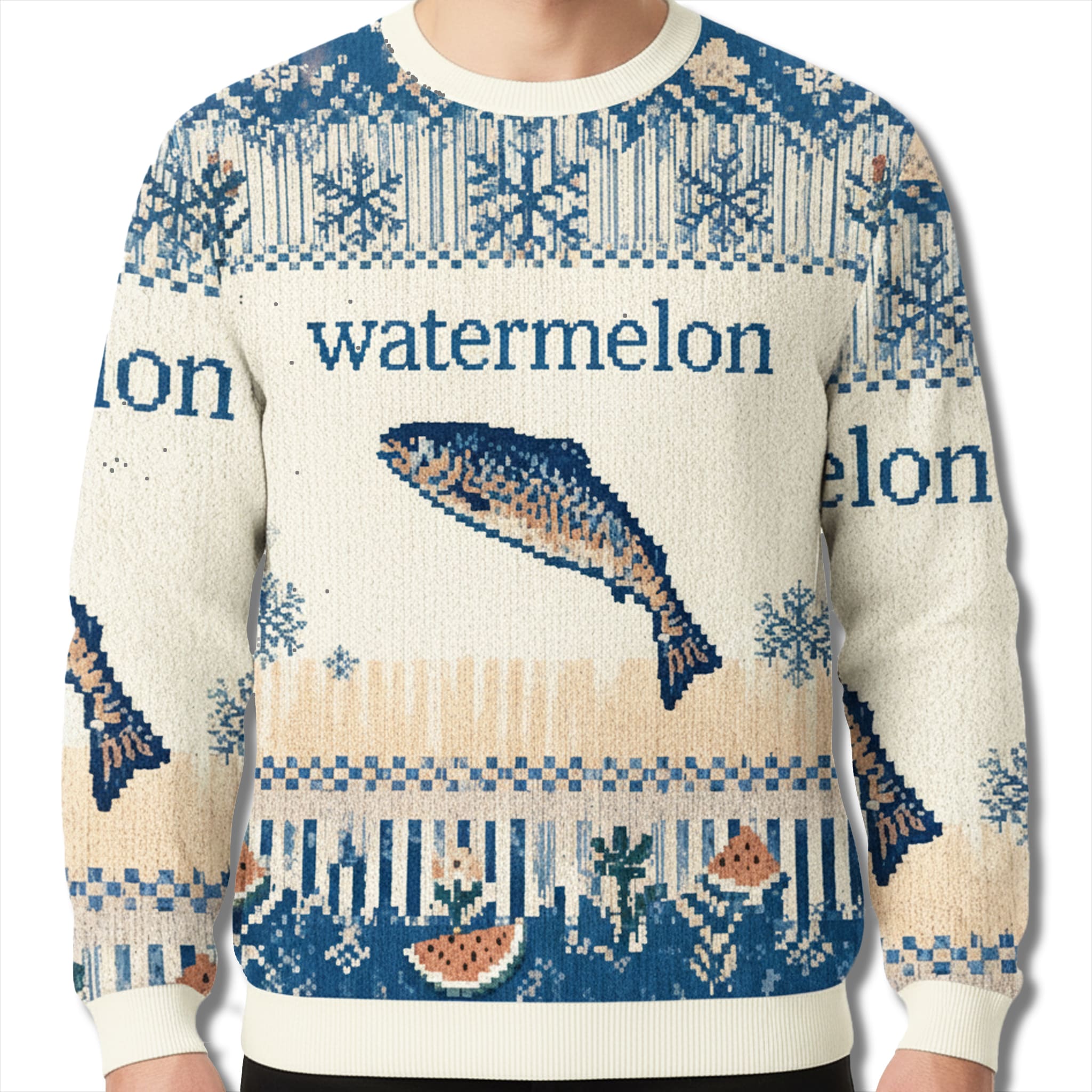 Watermelon Fish Meme Christmas Ugly Sweater 1 Watermelon Fish Meme Christmas Ugly Sweater 1