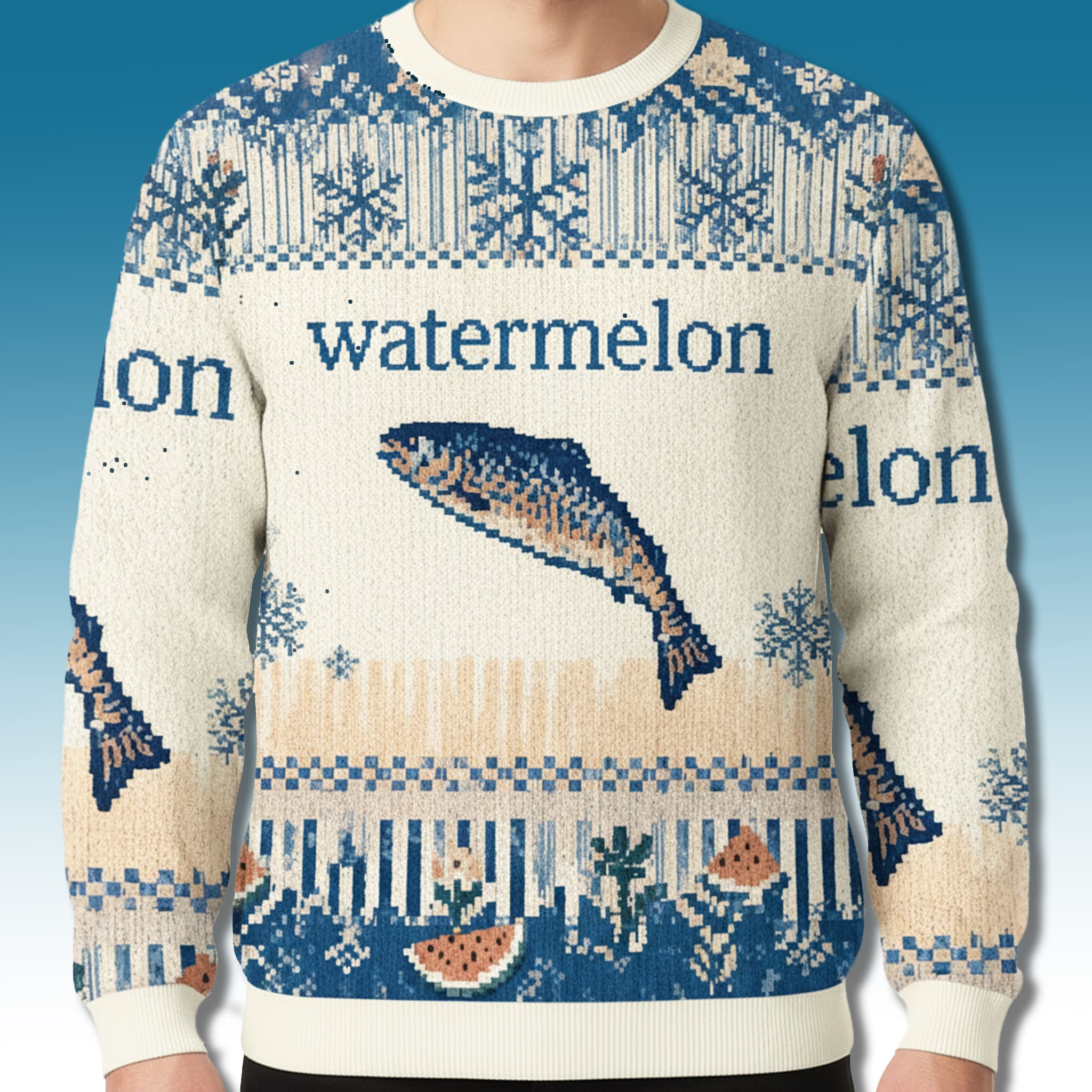Watermelon Fish Meme Christmas Ugly Sweater 2 Watermelon Fish Meme Christmas Ugly Sweater