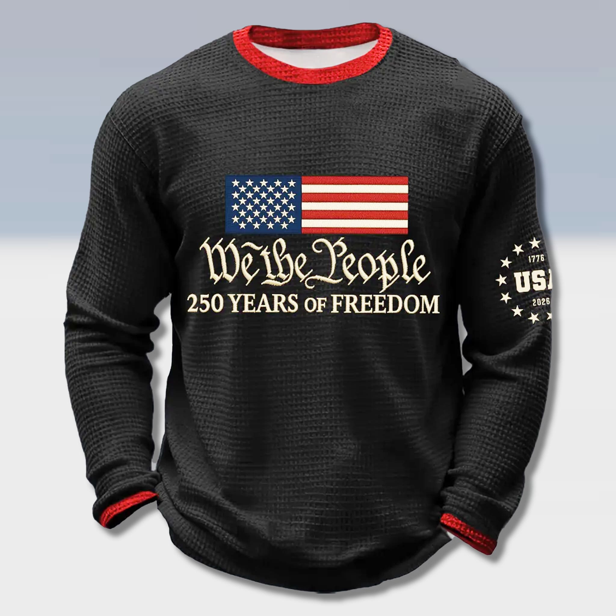 We The People 250 Years Of Freedom Patriotic Waffle Sweater 2 We The People 250 Years Of Freedom Patriotic Waffle Sweater