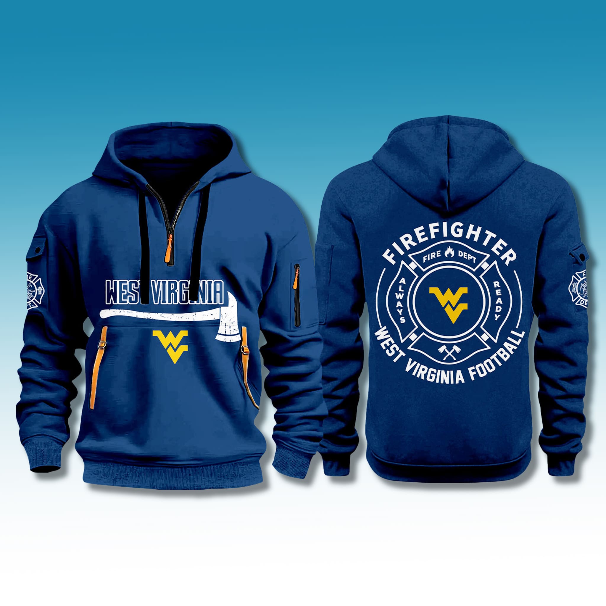 West Virginia Football Firefighter Appreciation Quarter Zip Hoodie 2025 West Virginia Football Firefighter Appreciation Quarter Zip Hoodie 2025