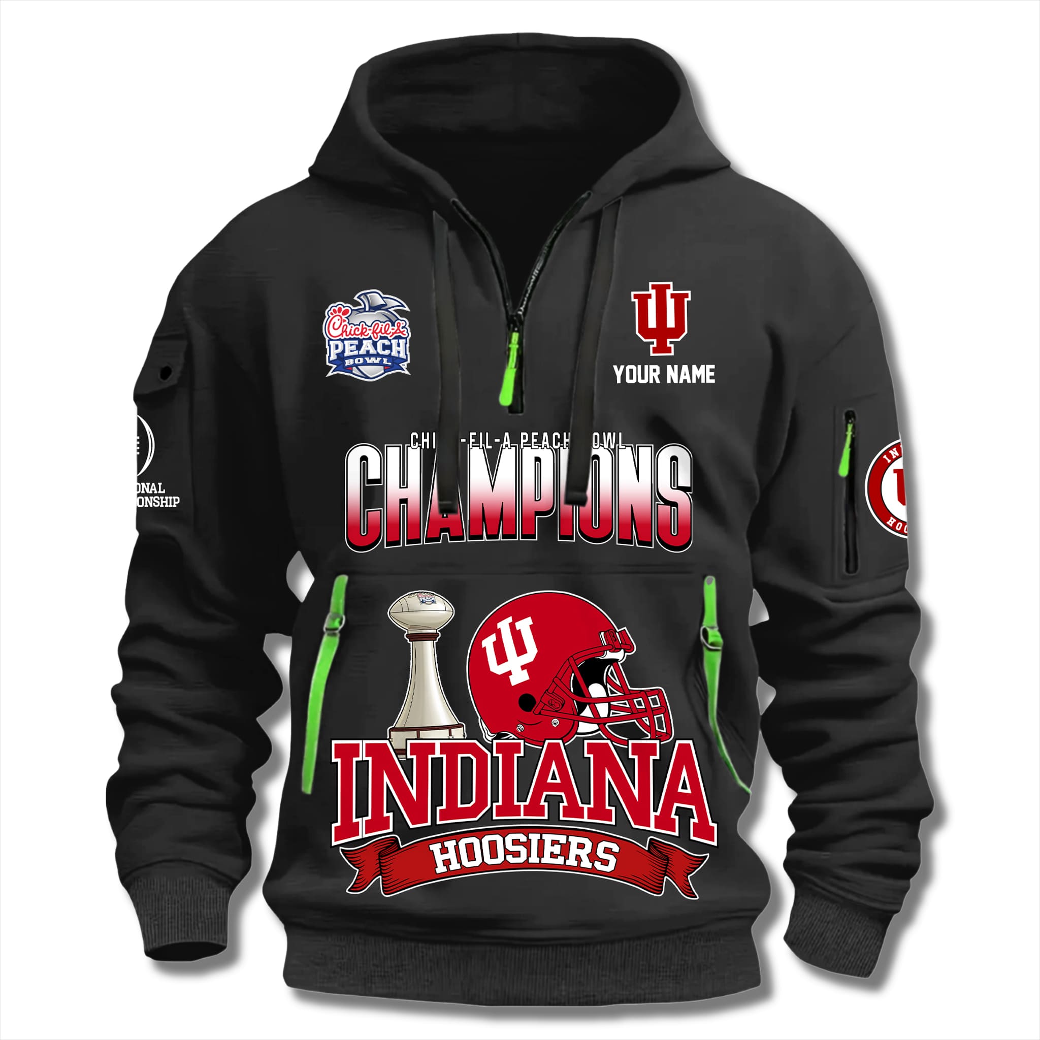 IU Peach Bowl Champion Quarter Zip Hoodie 2026 IU Peach Bowl Champion Quarter Zip Hoodie 2026