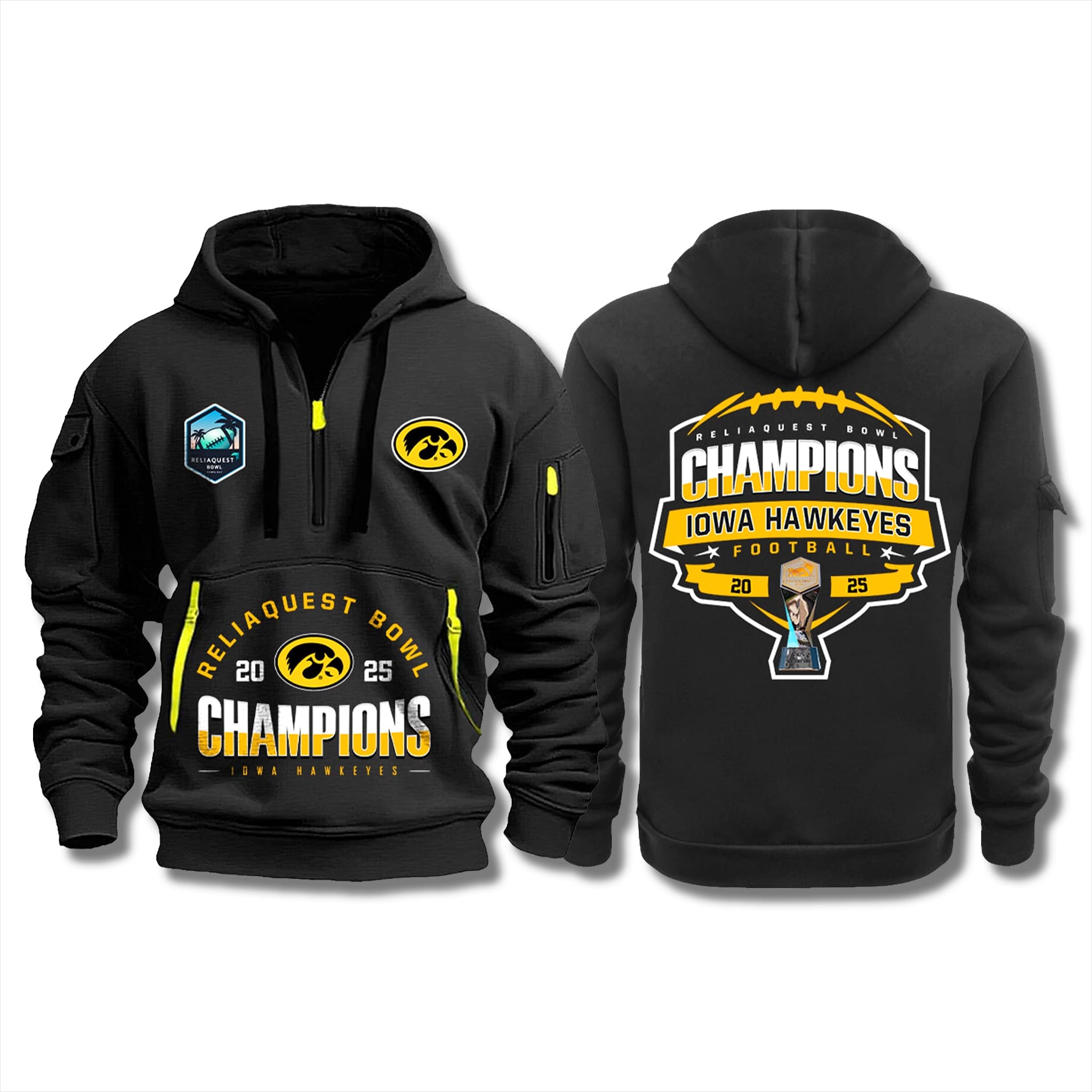 Iowa Hawkeyes 2025 ReliaQuest Bowl Champions Quarter Zip Hoodie 1 Iowa Hawkeyes 2025 ReliaQuest Bowl Champions Quarter Zip Hoodie 1