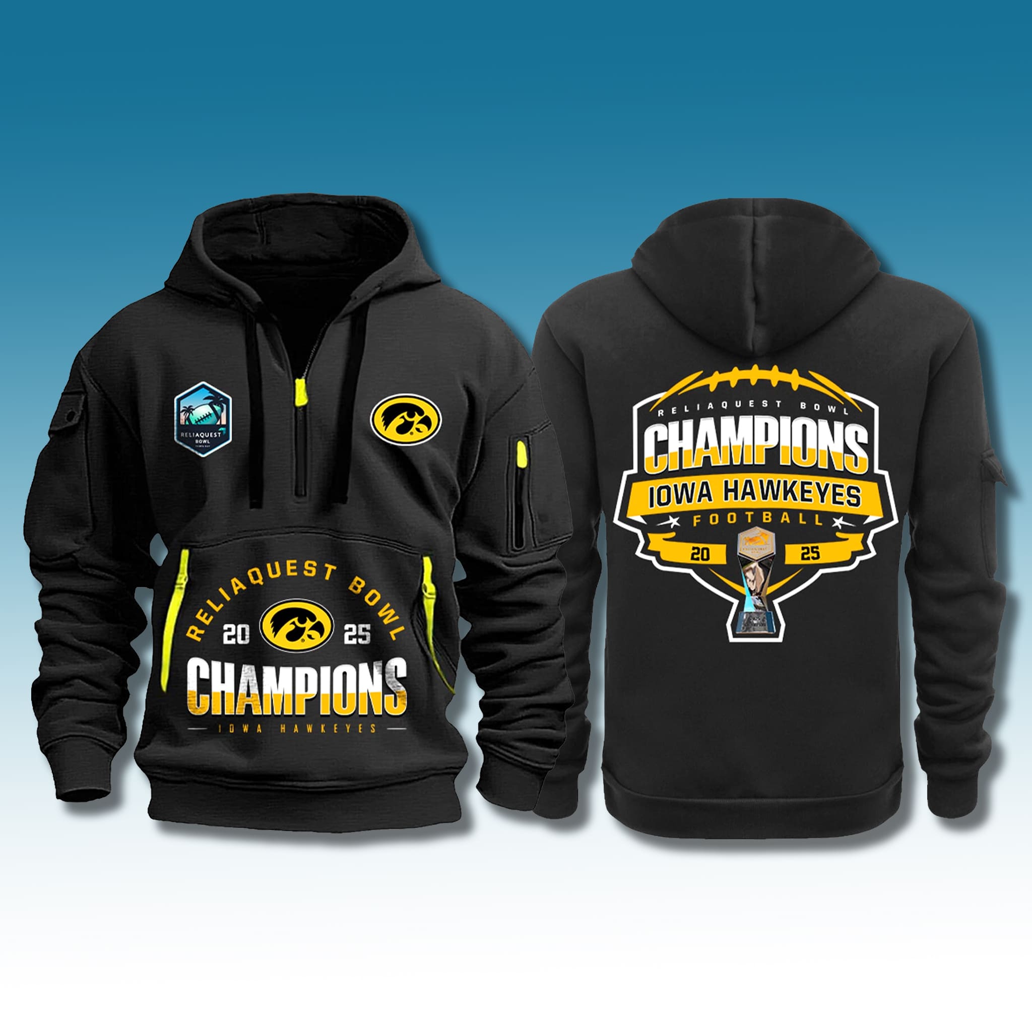 Iowa Hawkeyes 2025 ReliaQuest Bowl Champions Quarter Zip Hoodie 2 Iowa Hawkeyes 2025 ReliaQuest Bowl Champions Quarter Zip Hoodie