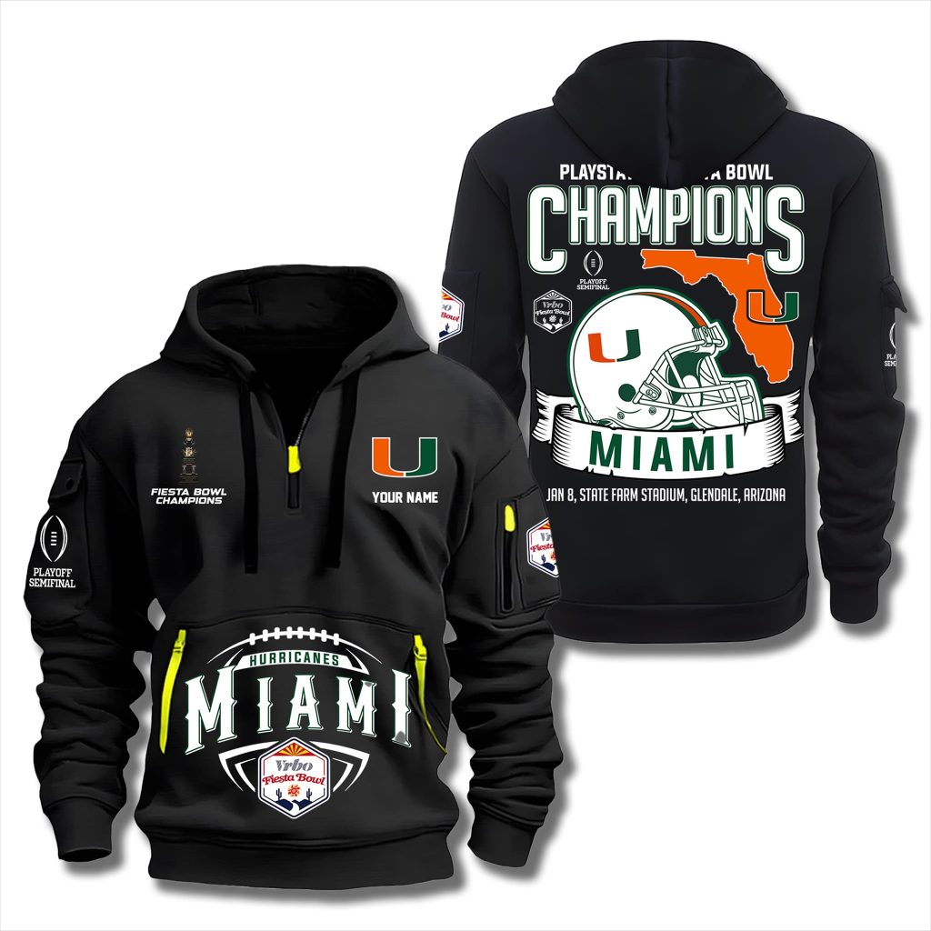 Miami Hurricanes Fiesta Bowl Champions Quarter Zip Hoodie 2026