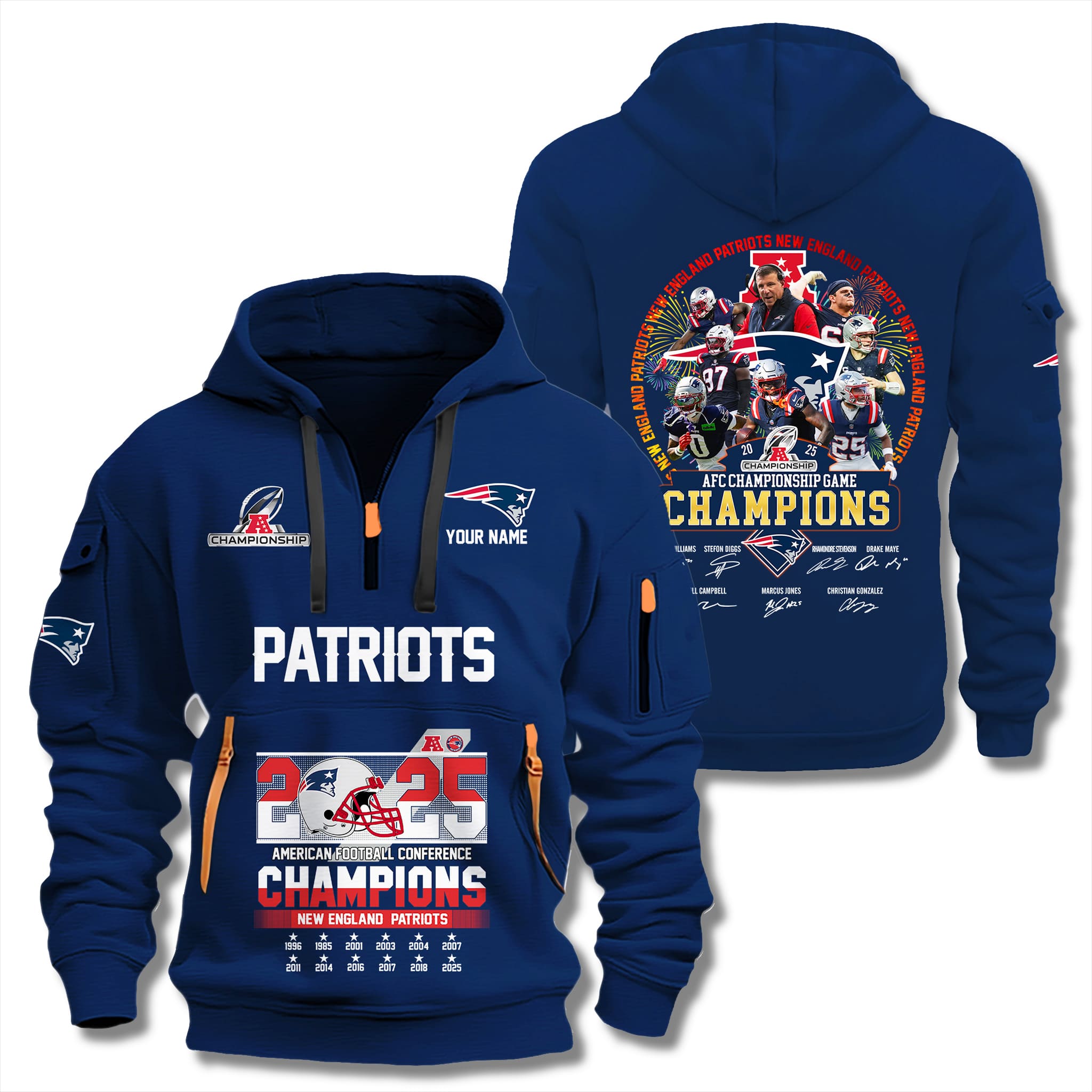 NE Patriots 12-Time AFC Championship Quarter Zip Hoodie 3 NE Patriots 12 Time AFC Championship Quarter Zip Hoodie