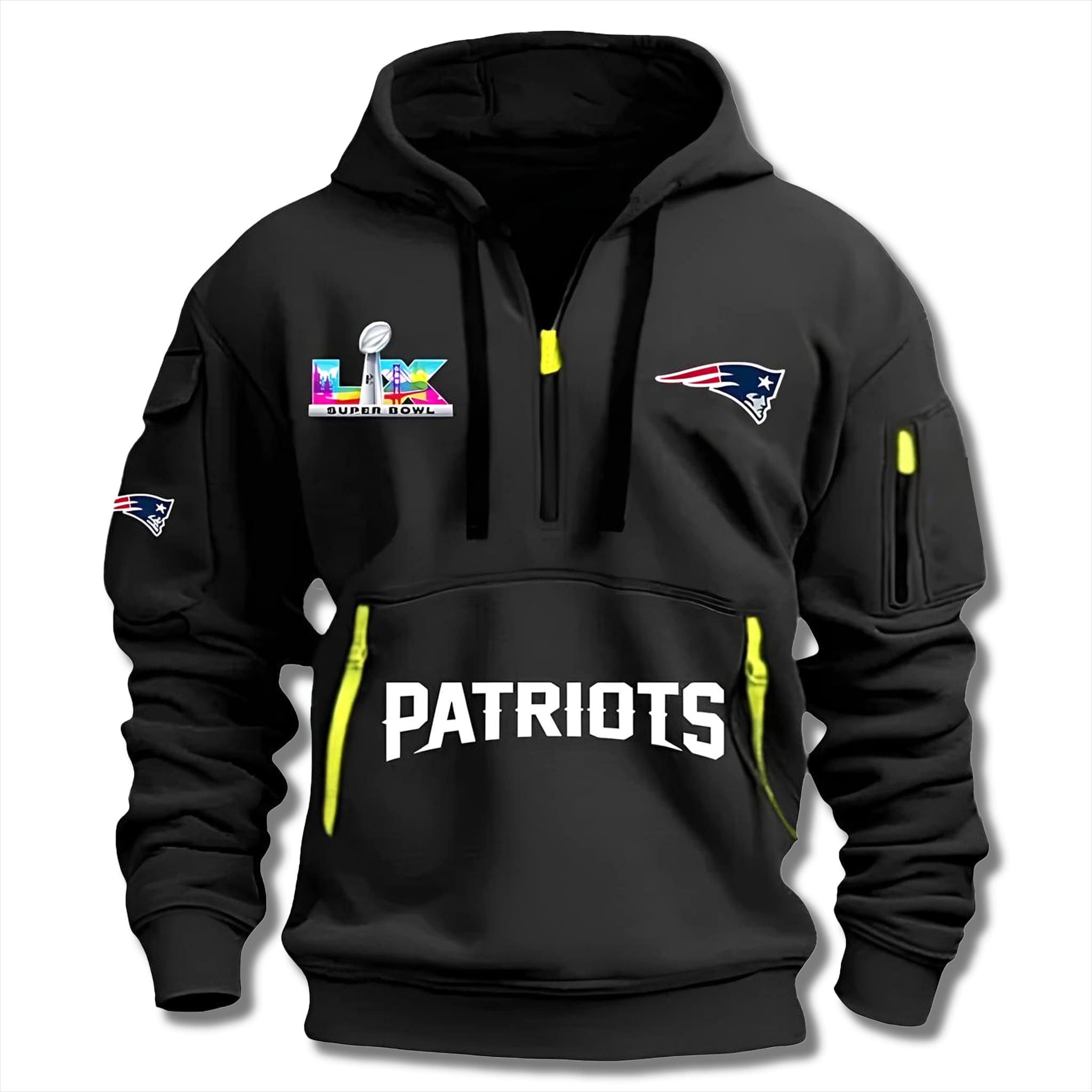 NE Patriots SB LX 2026 Quarter Zip Hoodie 2 NE Patriots Super Bowl LX 2026 Quarter Zip Hoodie 1