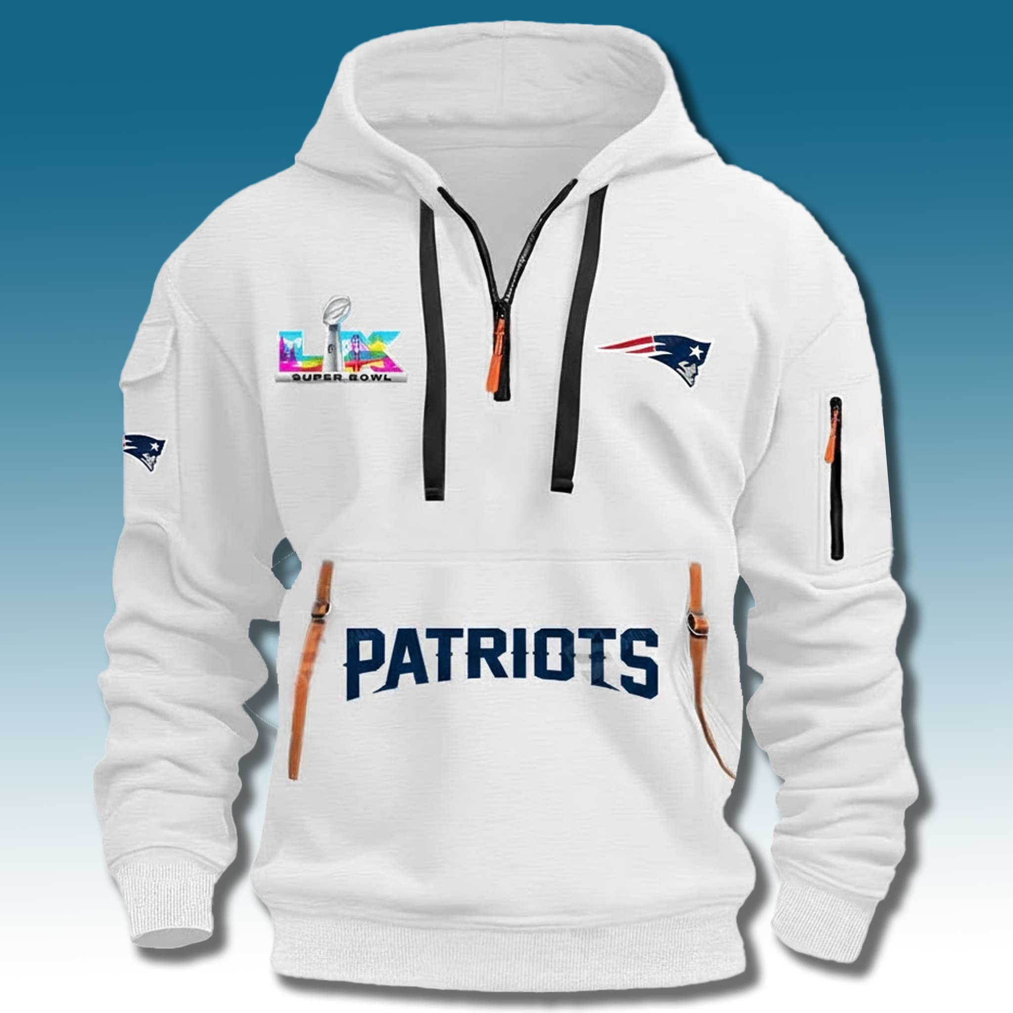 NE Patriots Super Bowl LX 2026 Quarter Zip Hoodie 2 NE Patriots Super Bowl LX 2026 Quarter Zip Hoodie 2
