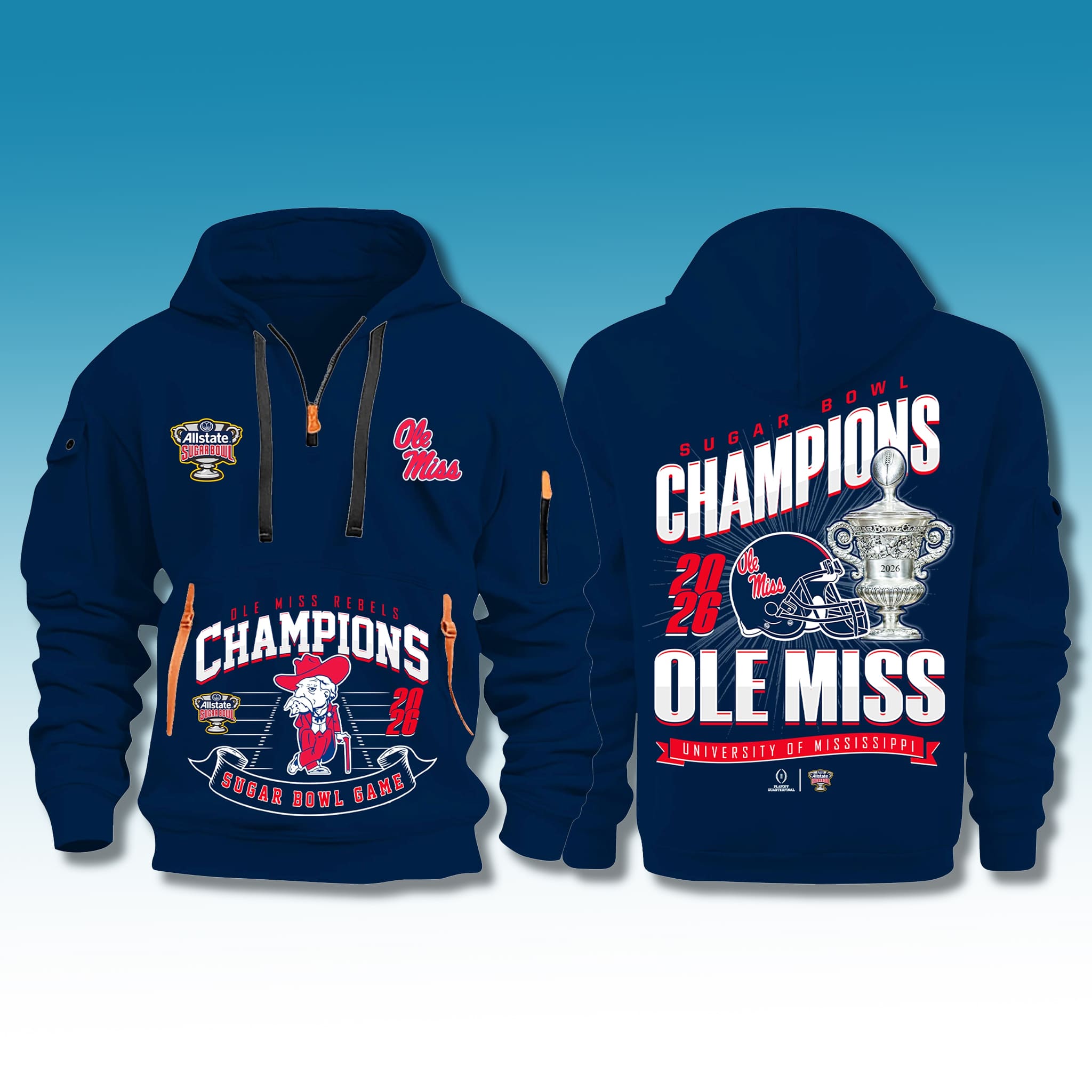 Ole Miss Football Sugar Bowl Champions 2026 Quarter Zip Hoodie Ole Miss Football Sugar Bowl Champions 2026 Quarter Zip Hoodie
