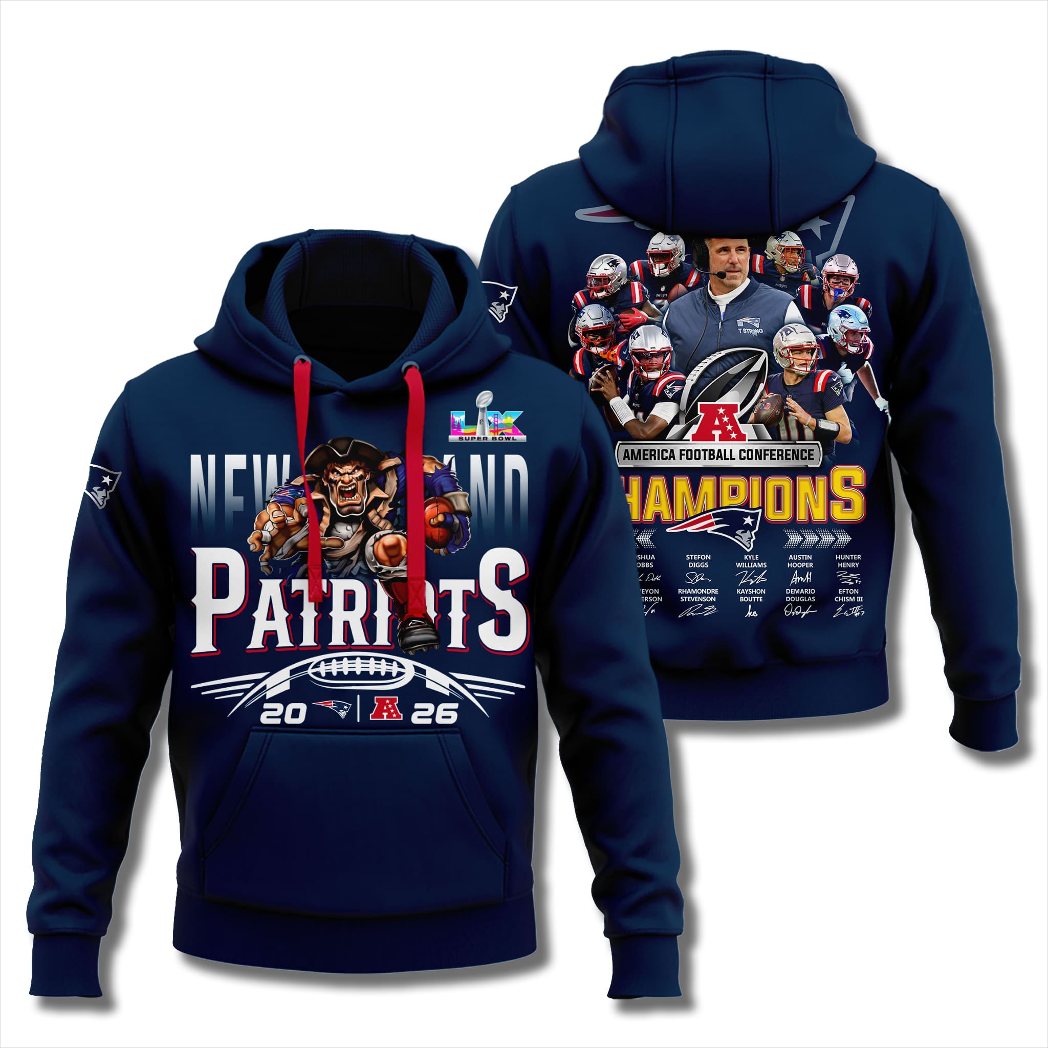 Patriots 2025 AFC Champions Team Roster Hoodie 1 Patriots 2025 AFC Champions Team Roster Hoodie 1