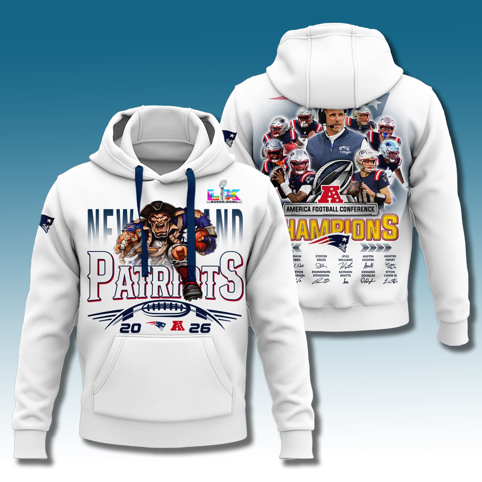 Patriots 2025 AFC Champions Team Roster Hoodie Patriots 2025 AFC Champions Team Roster Hoodie