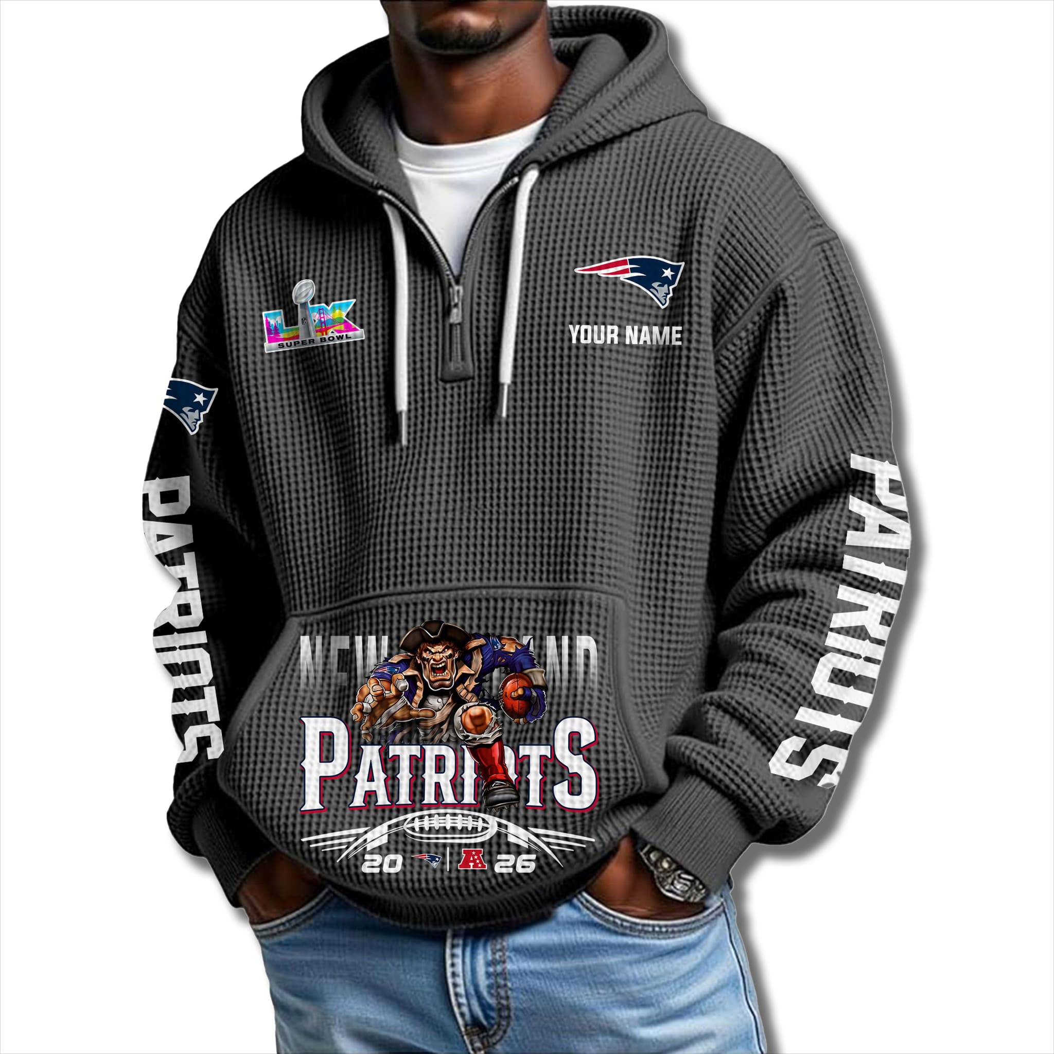 Patriots 2026 Superbowl Waffle Quarter Zip Hoodie 2 Patriots 2026 Superbowl Waffle Quarter Zip Hoodie 2