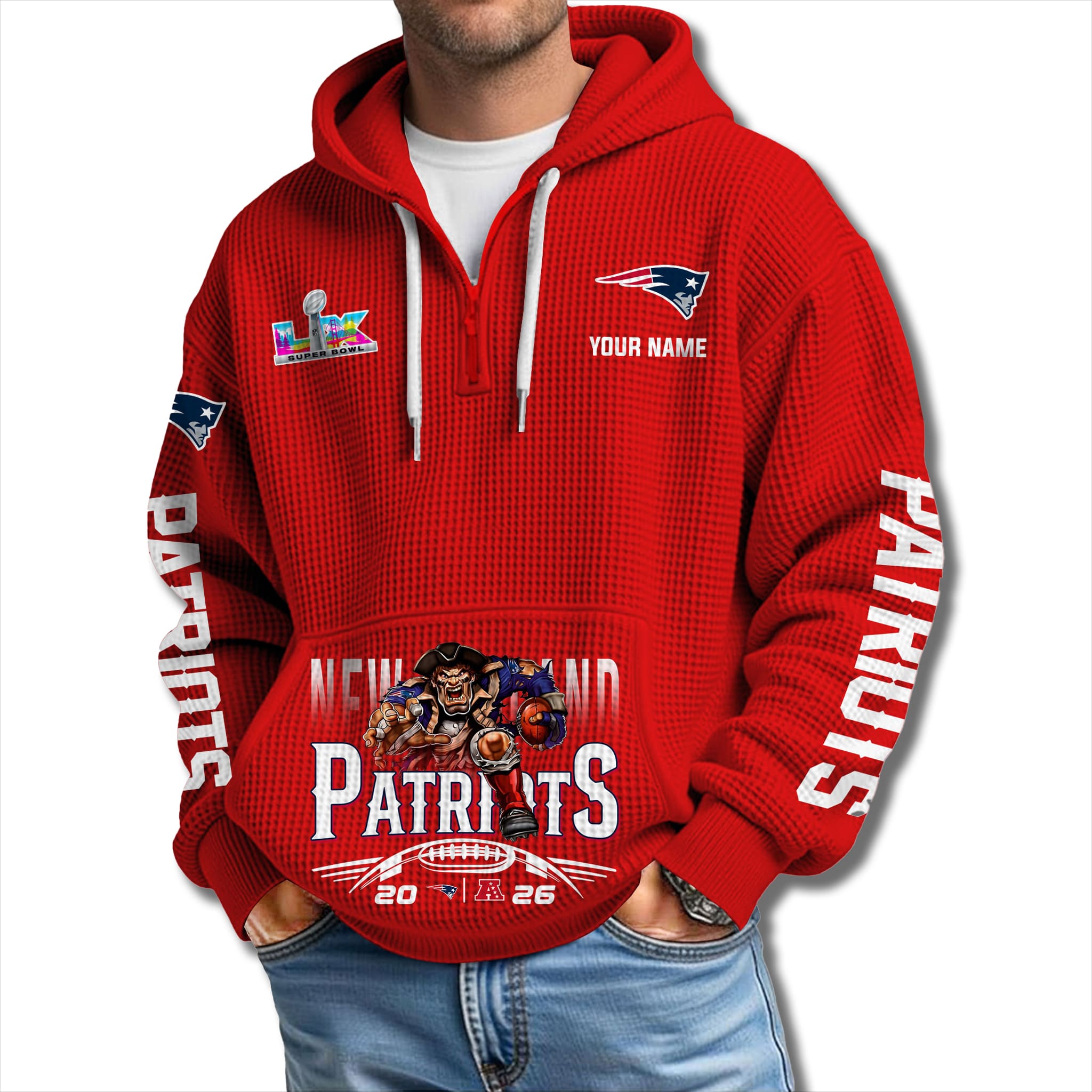 Patriots 2026 Superbowl Waffle Quarter Zip Hoodie 4 Patriots 2026 Superbowl Waffle Quarter Zip Hoodie 4