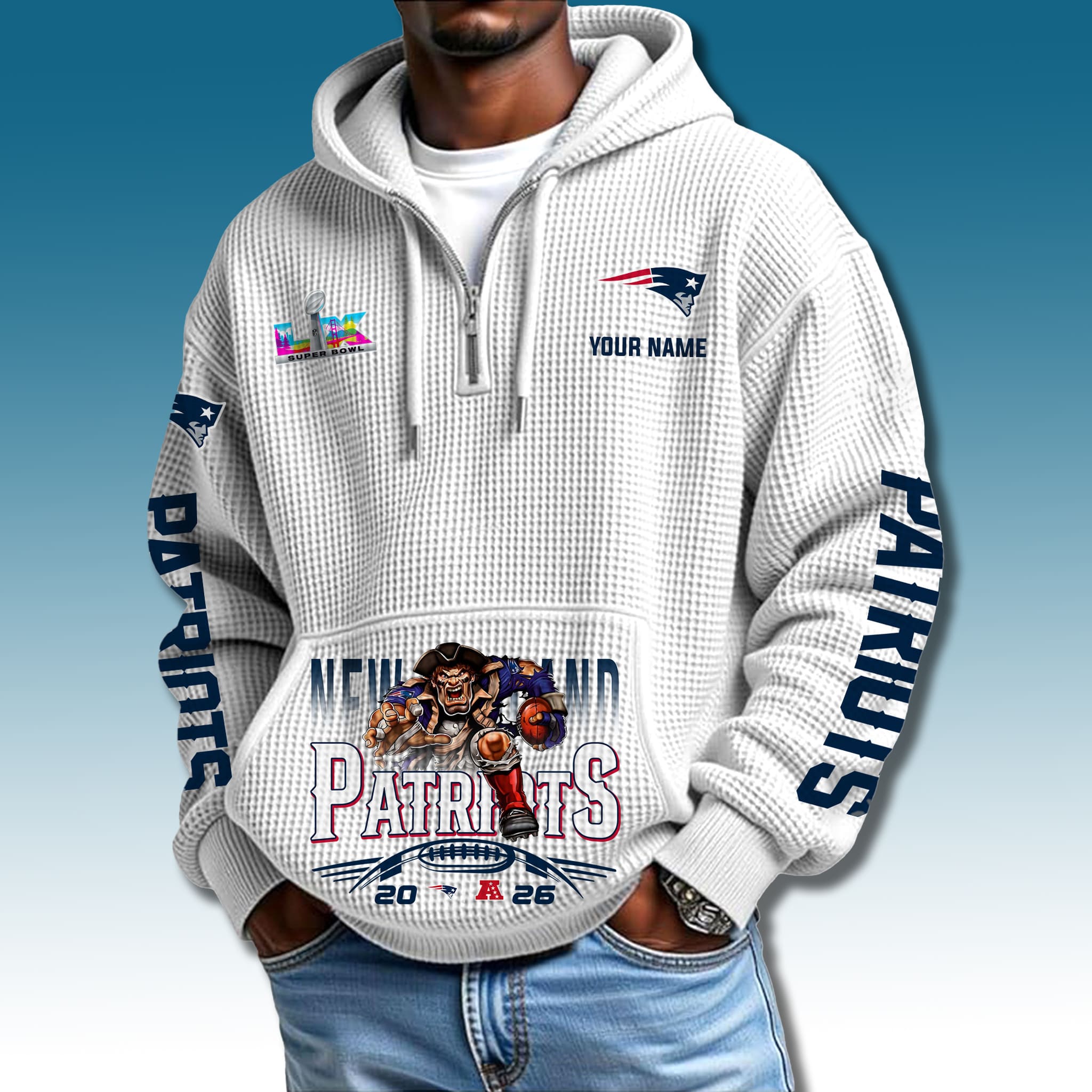 Patriots 2026 Superbowl Waffle Quarter Zip Hoodie 3 Patriots 2026 Superbowl Waffle Quarter Zip Hoodie