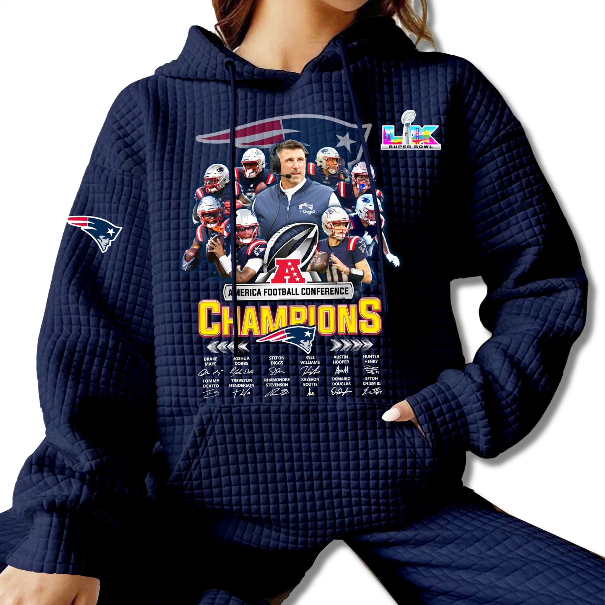 Patriots AFC Champions Waffle Hoodie 3 Patriots AFC Champions Waffle Hoodie 3