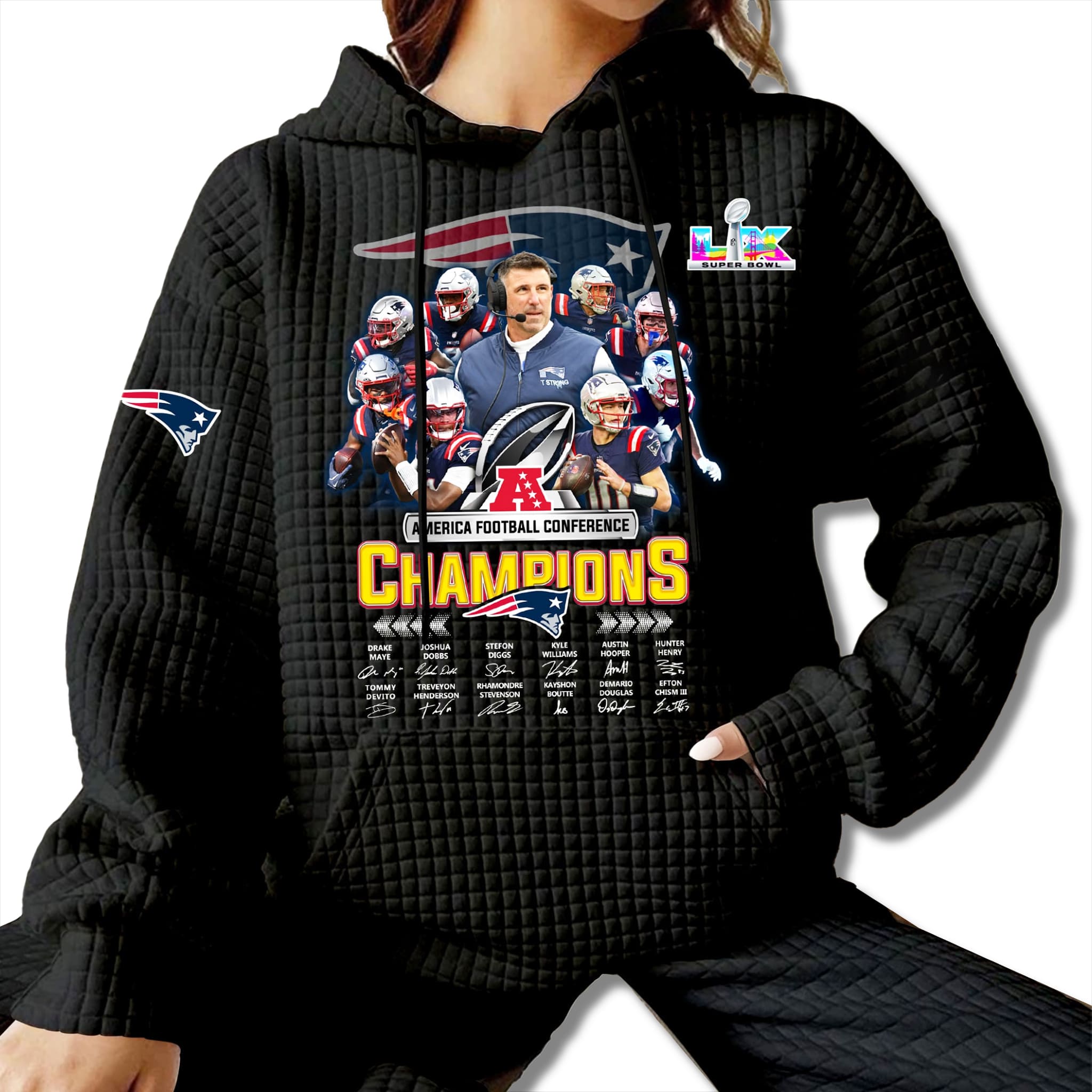 Patriots AFC Champions Waffle Hoodie 4 Patriots AFC Champions Waffle Hoodie