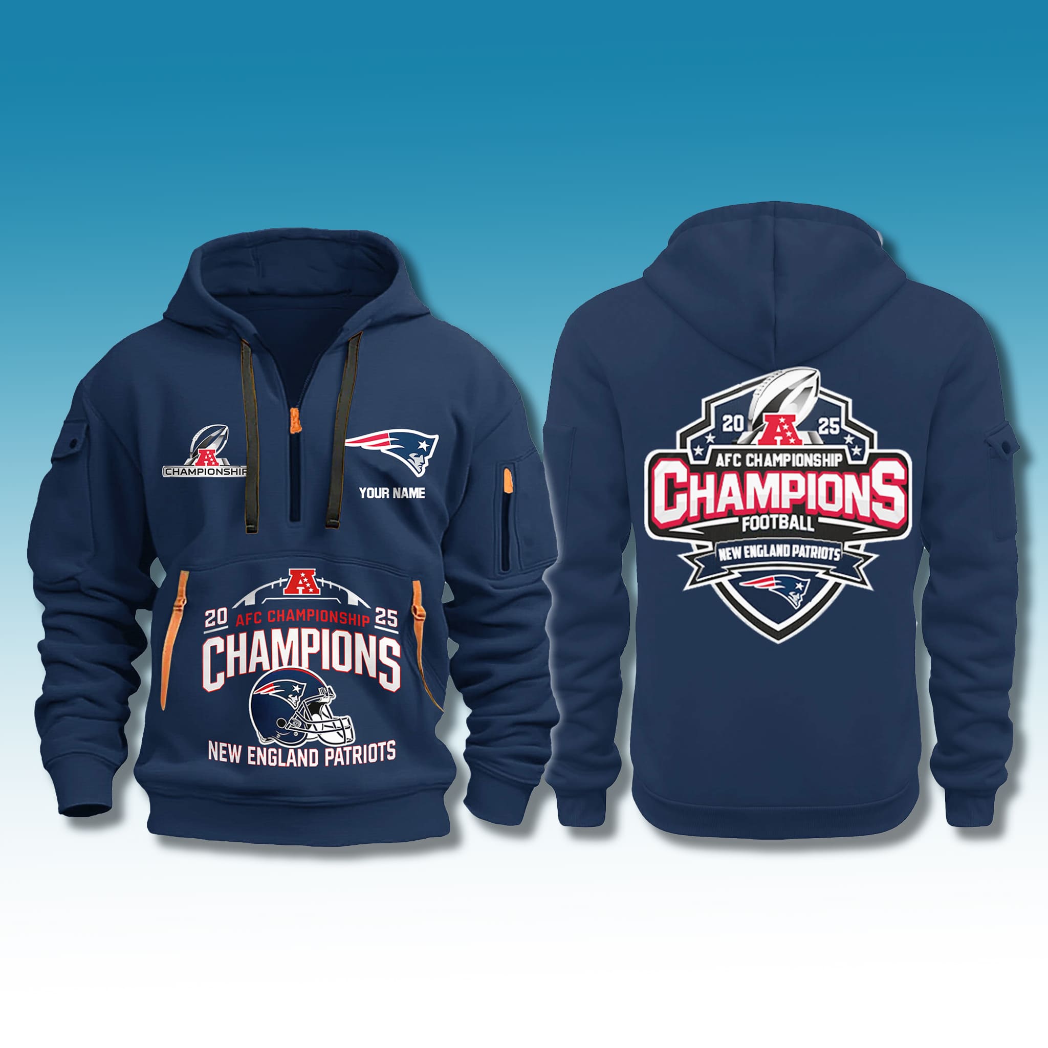 Patriots AFC Championship Quarter Zip Hoodie 2025-2026 2 Patriots AFC Championship Quarter Zip Hoodie 2025 2026