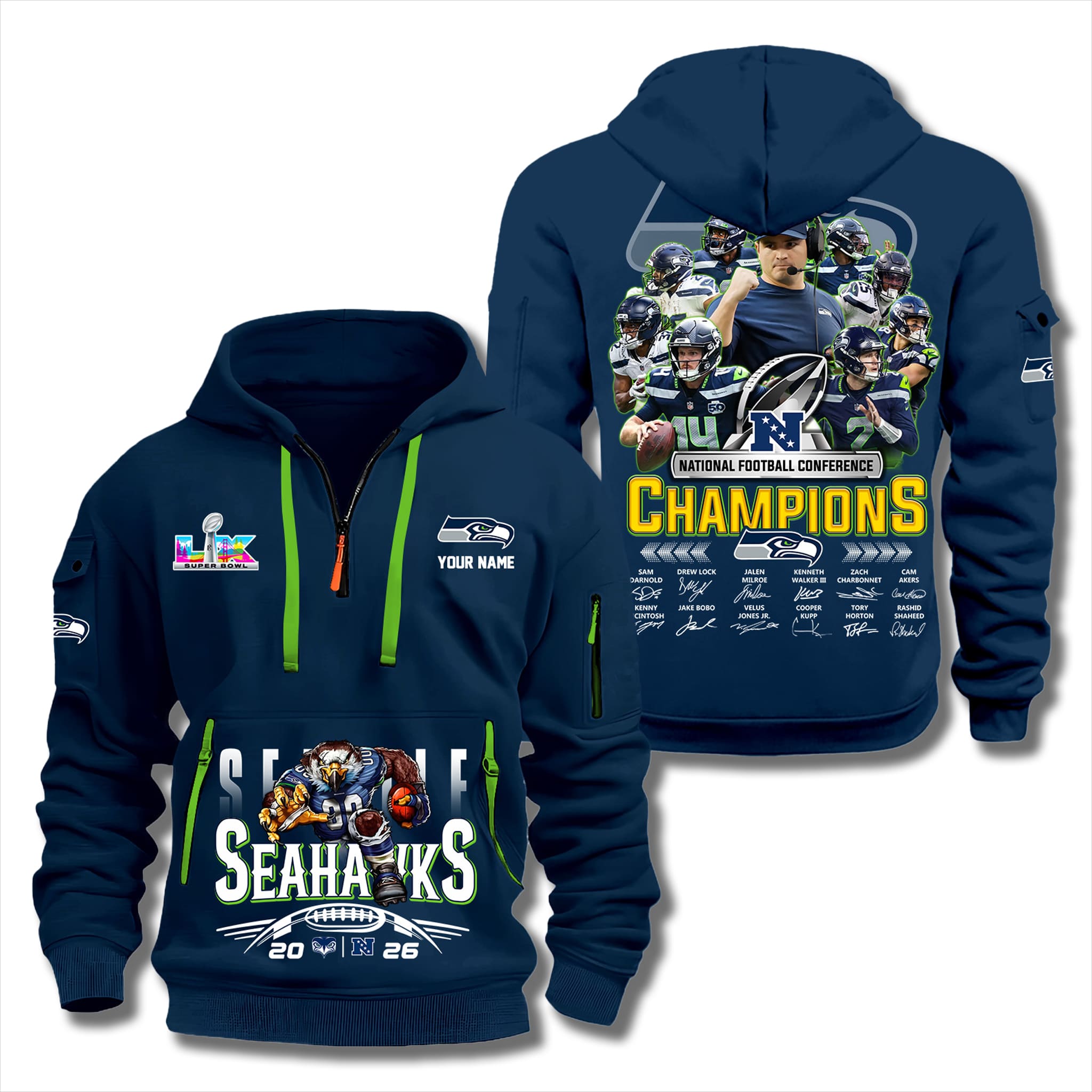 Seahawks 2025 NFC Championship All Team Zip Hoodie 2 Seahawks 2025 NFC Championship All Team Zip Hoodie 2