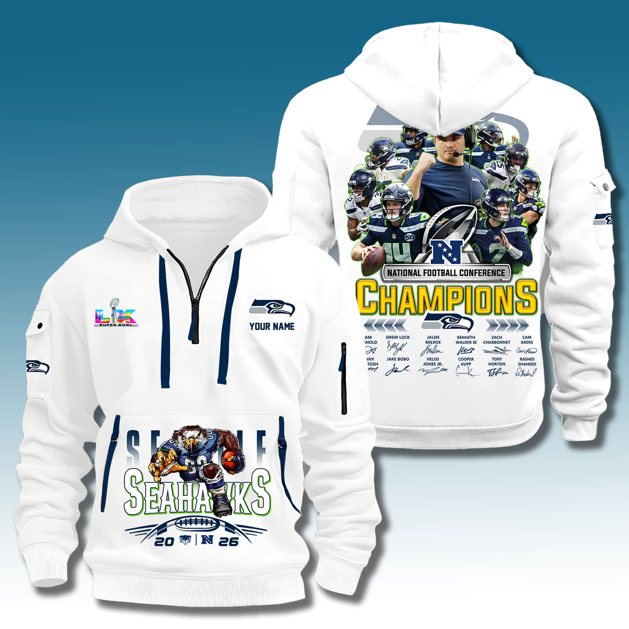 Seahawks 2025 NFC Championship All Team Zip Hoodie 3 Seahawks 2025 NFC Championship All Team Zip Hoodie