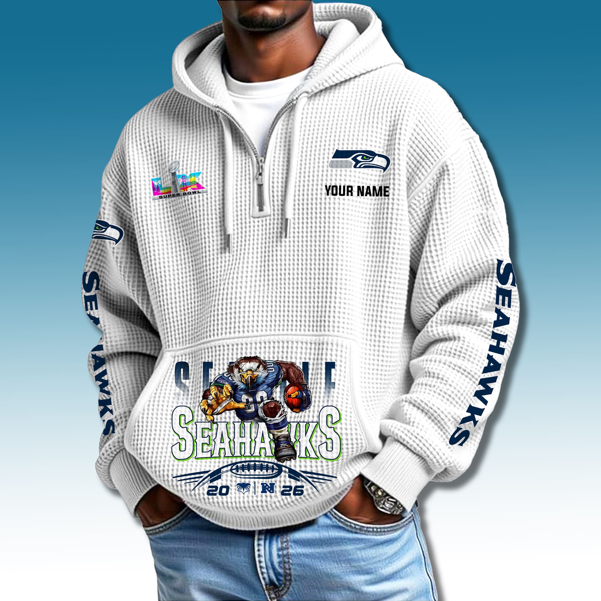 Seahawks NFC Champions SBLX Waffle Quarter Zip Hoodie 1 Seahawks NFC Champions SBLX Waffle Quarter Zip Hoodie 1