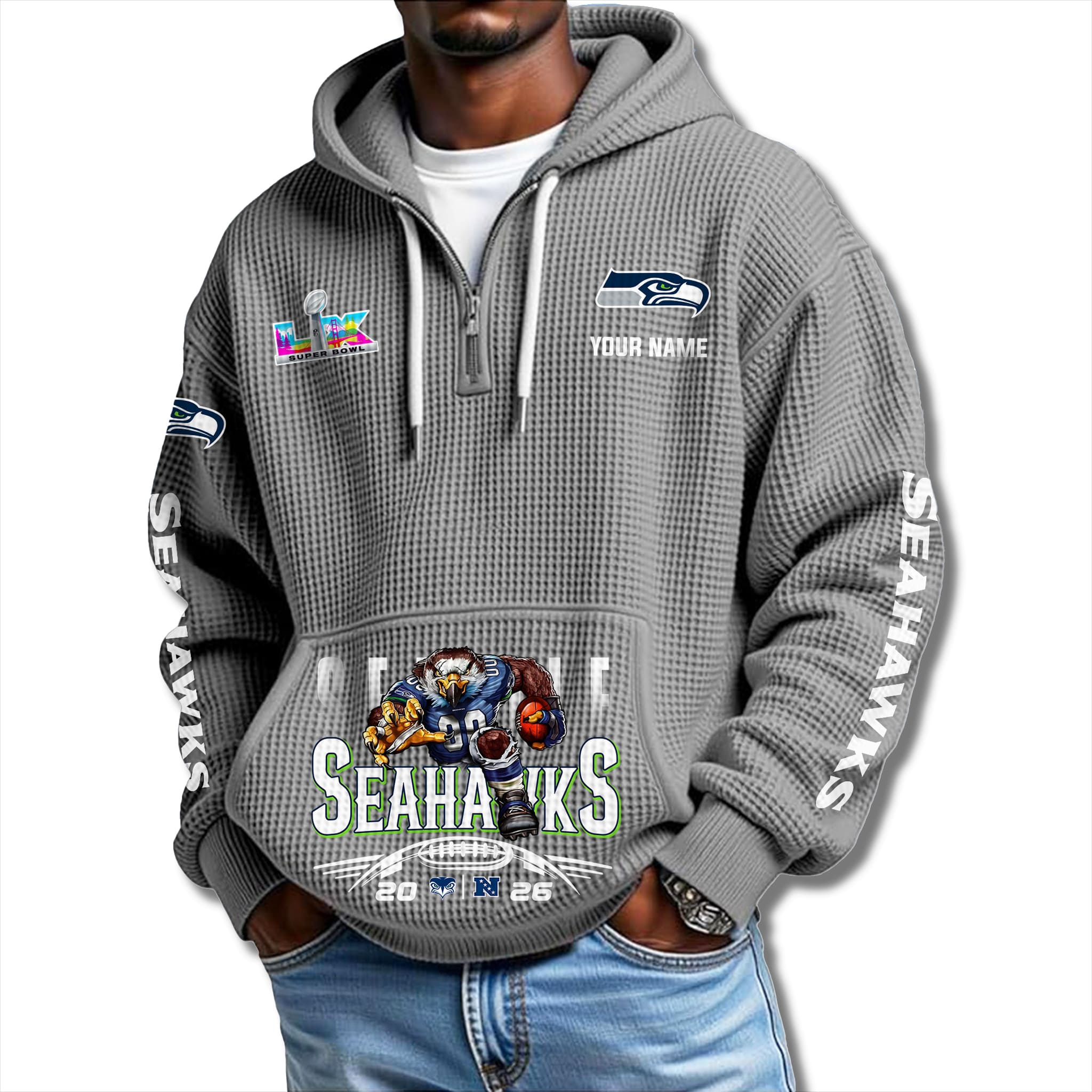 Seahawks NFC Champions SBLX Waffle Quarter Zip Hoodie 4 Seahawks NFC Champions SBLX Waffle Quarter Zip Hoodie