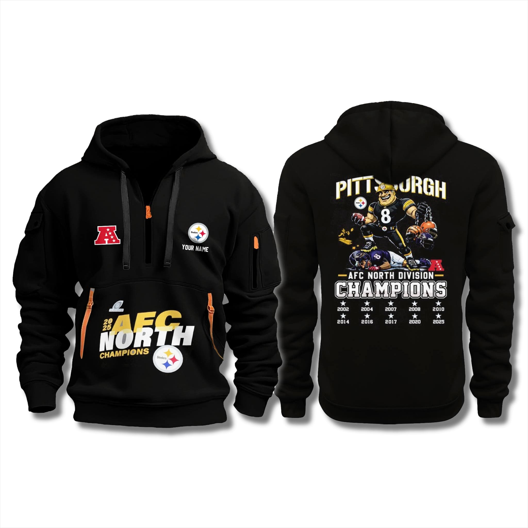 Steelers 2025 AFC North Champions Quarter Zip Hoodie Steelers 2025 AFC North Champions Quarter Zip Hoodie