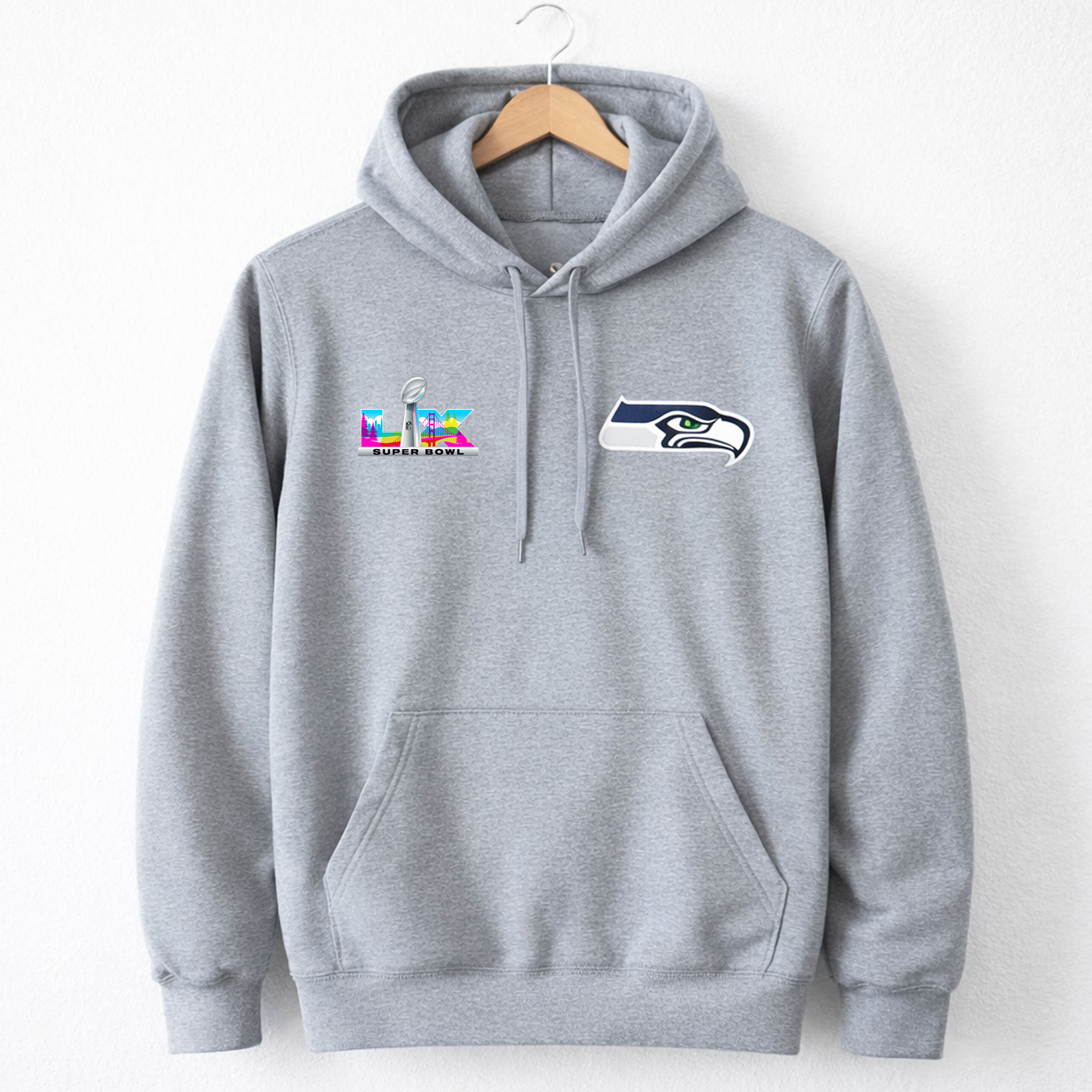 Seahawks Super Bowl LX Gray Hoodie 1 Seahawks Super Bowl LX Gray Hoodie