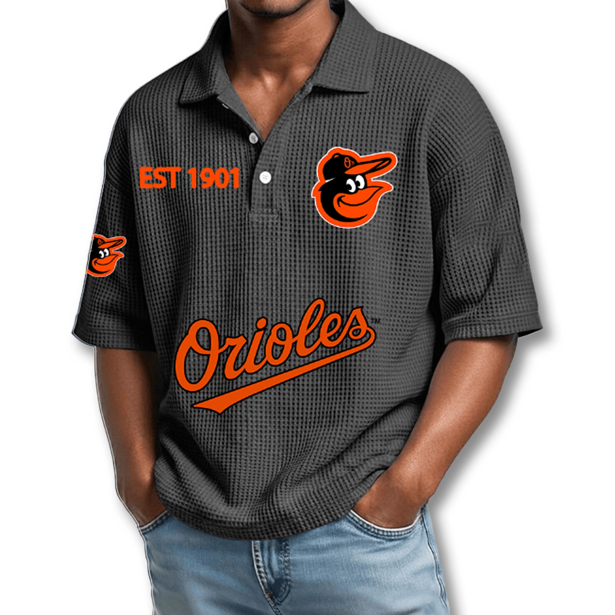 Baltimore Orioles EST 1901 Waffle Polo Shirt 1 Baltimore Orioles EST 1901 Waffle Polo Shirt 1