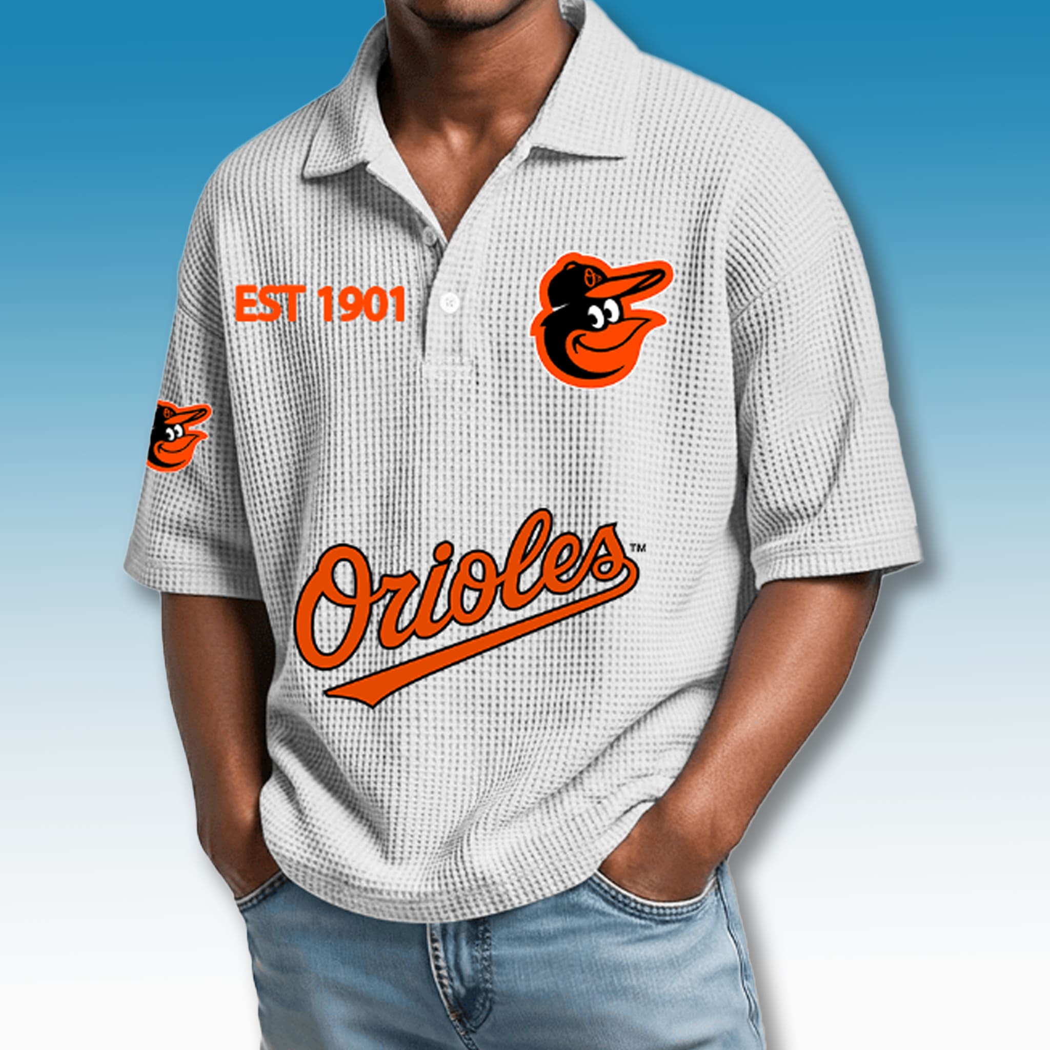 Baltimore Orioles EST 1901 Waffle Polo Shirt 3 Baltimore Orioles EST 1901 Waffle Polo Shirt 3