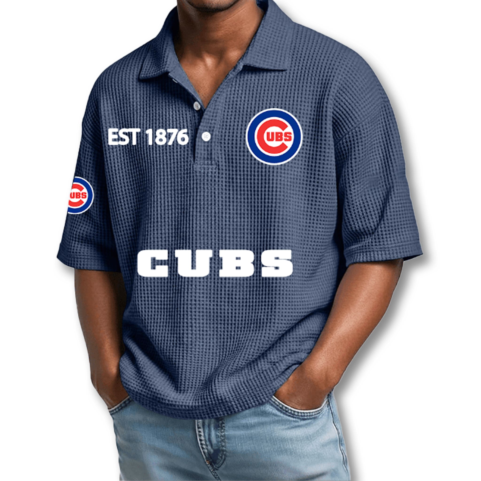 Chicago Cubs EST 1876 Waffle Polo Shirt 1 Chicago Cubs EST 1876 Waffle Polo Shirt 1