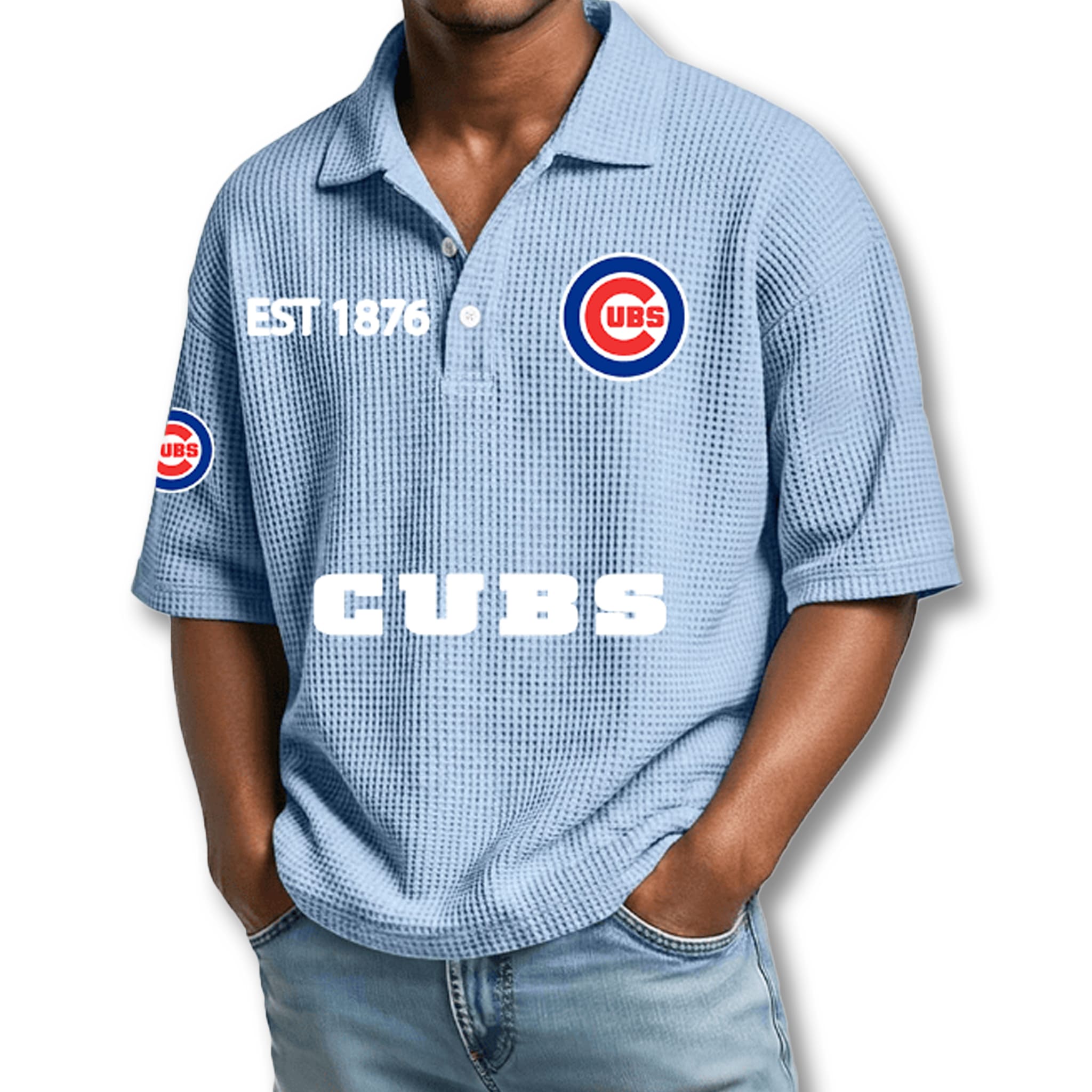 Chicago Cubs EST 1876 Waffle Polo Shirt 2 Chicago Cubs EST 1876 Waffle Polo Shirt 2