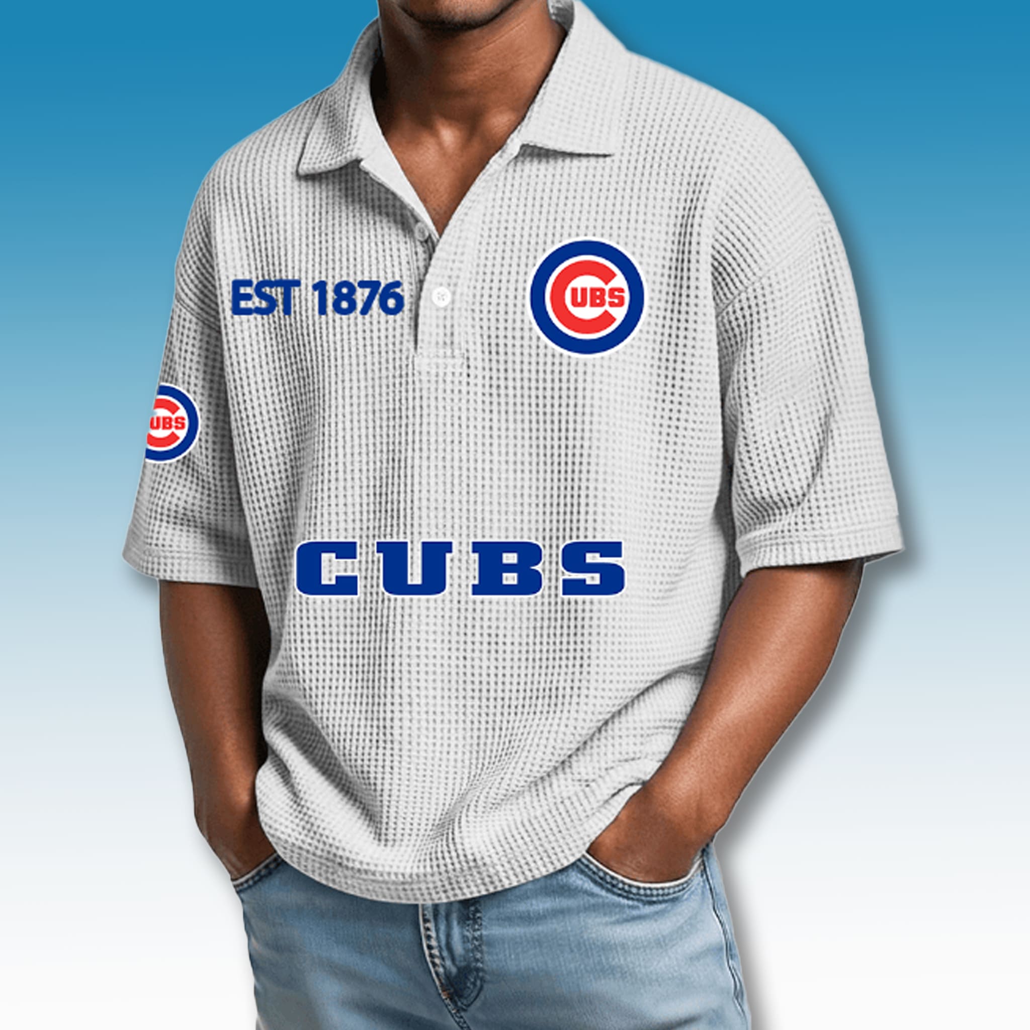 Chicago Cubs EST 1876 Waffle Polo Shirt 4 Chicago Cubs EST 1876 Waffle Polo Shirt