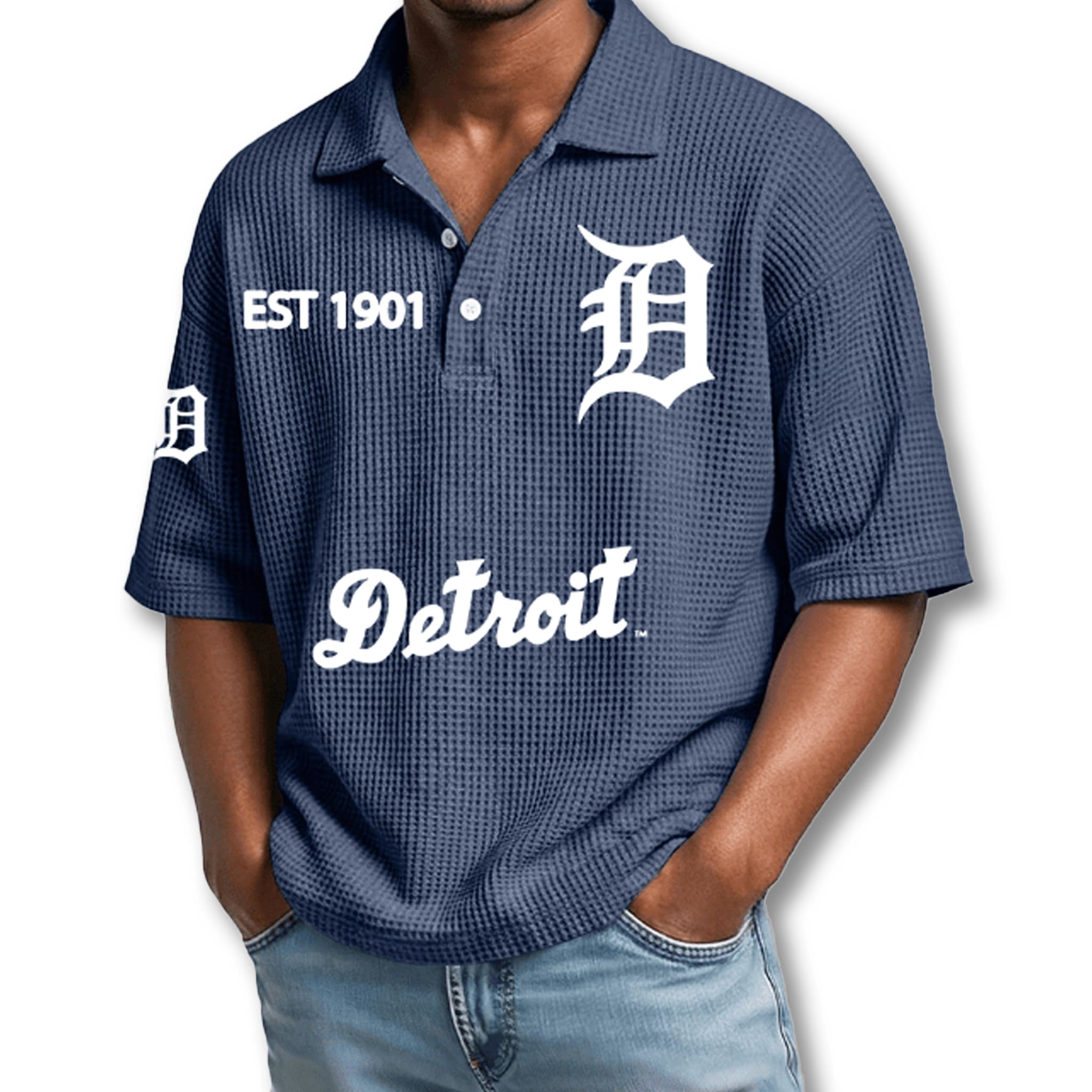 Detroit Tigers EST 1901 Waffle Polo Shirt 1 Detroit Tigers EST 1901 Waffle Polo Shirt 1