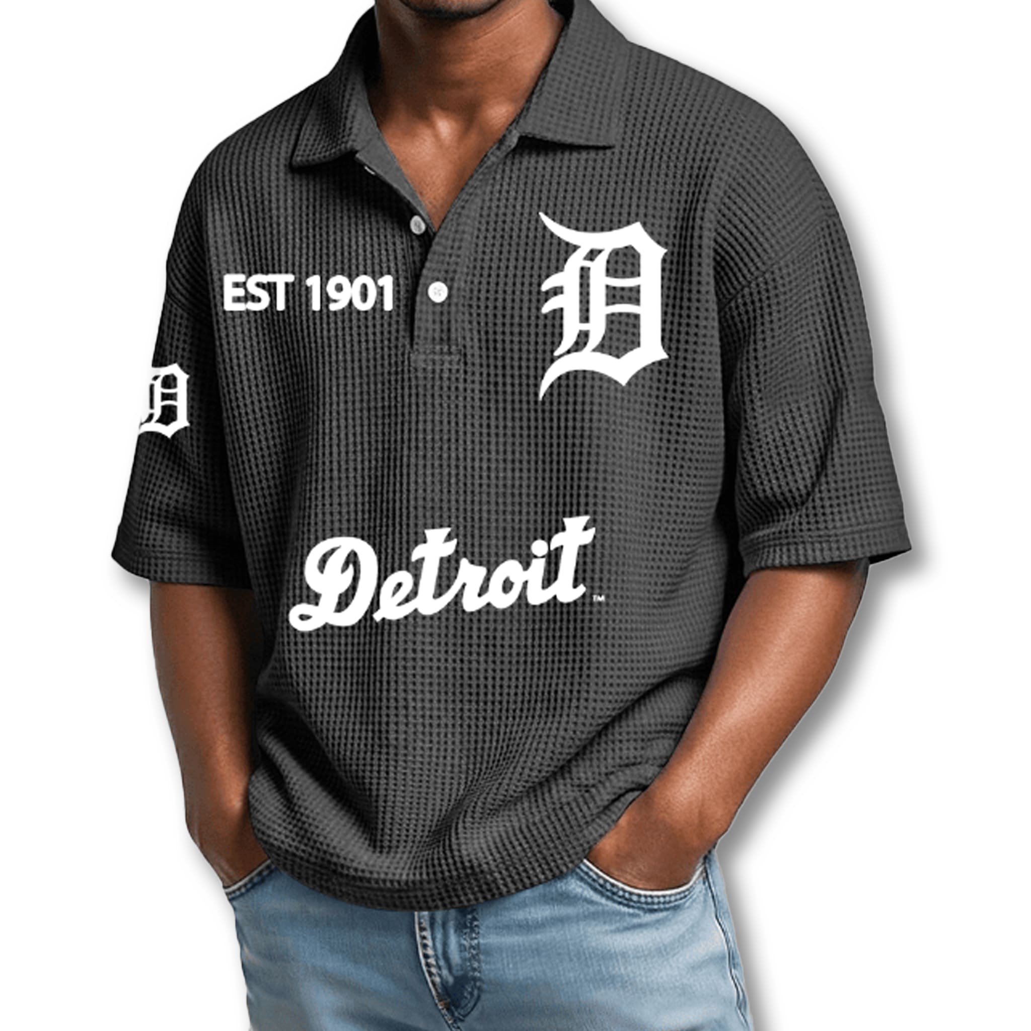 Detroit Tigers EST 1901 Waffle Polo Shirt 2 Detroit Tigers EST 1901 Waffle Polo Shirt 2
