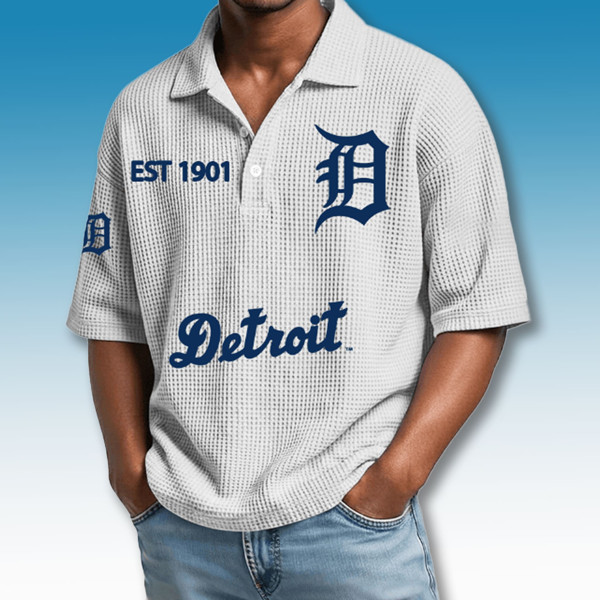 Detroit Tigers EST 1901 Waffle Polo Shirt 4 Detroit Tigers EST 1901 Waffle Polo Shirt