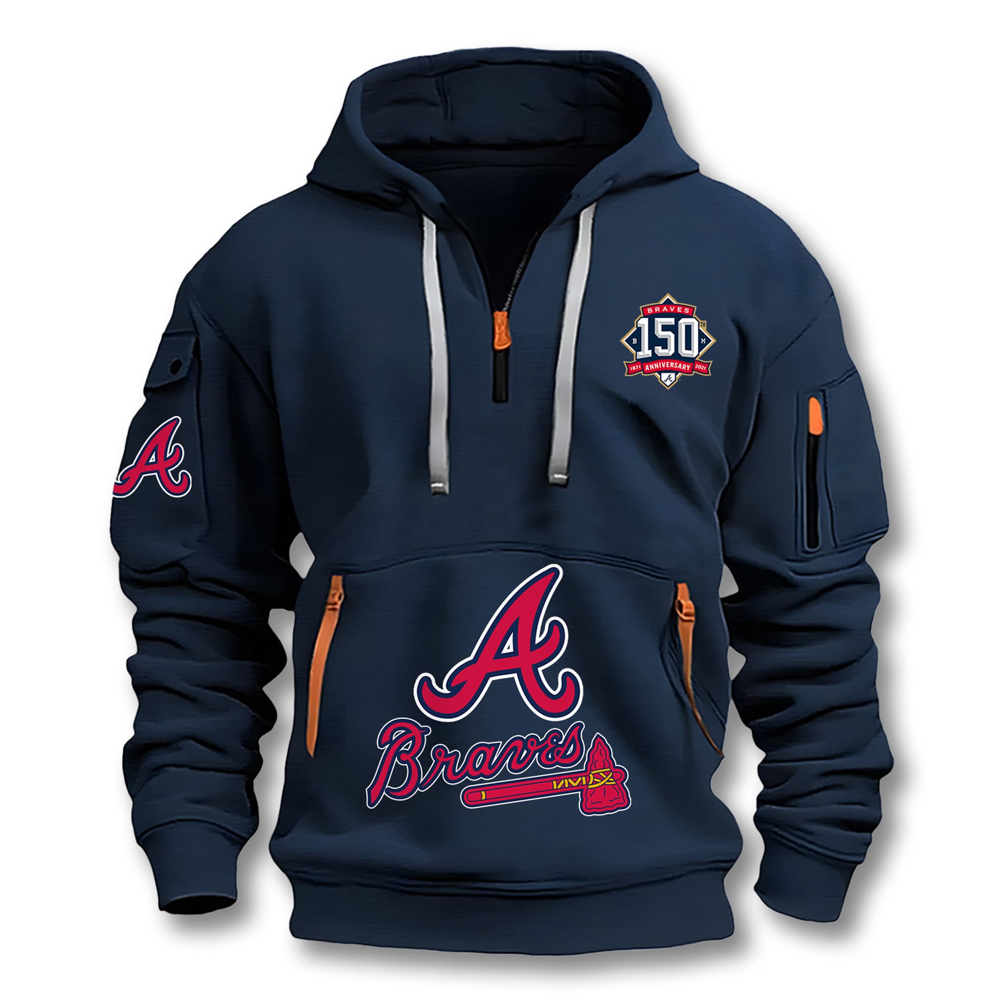Atlanta Braves 150th Anniversary Quarter Zip Hoodie 2 Atlanta Braves 150th Anniversary Quarter Zip Hoodie 3