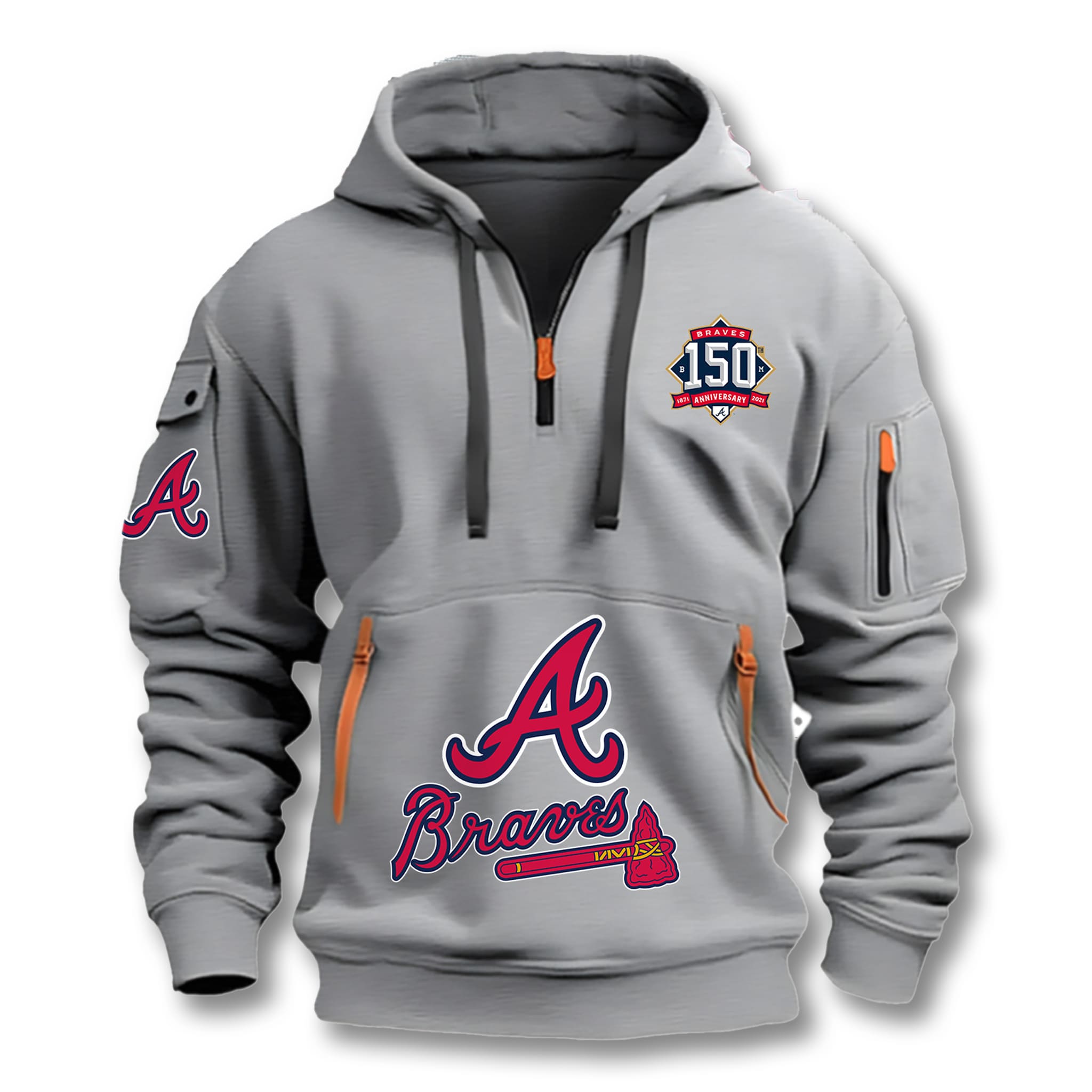 Atlanta Braves 150th Anniversary Quarter Zip Hoodie 3 Atlanta Braves 150th Anniversary Quarter Zip Hoodie