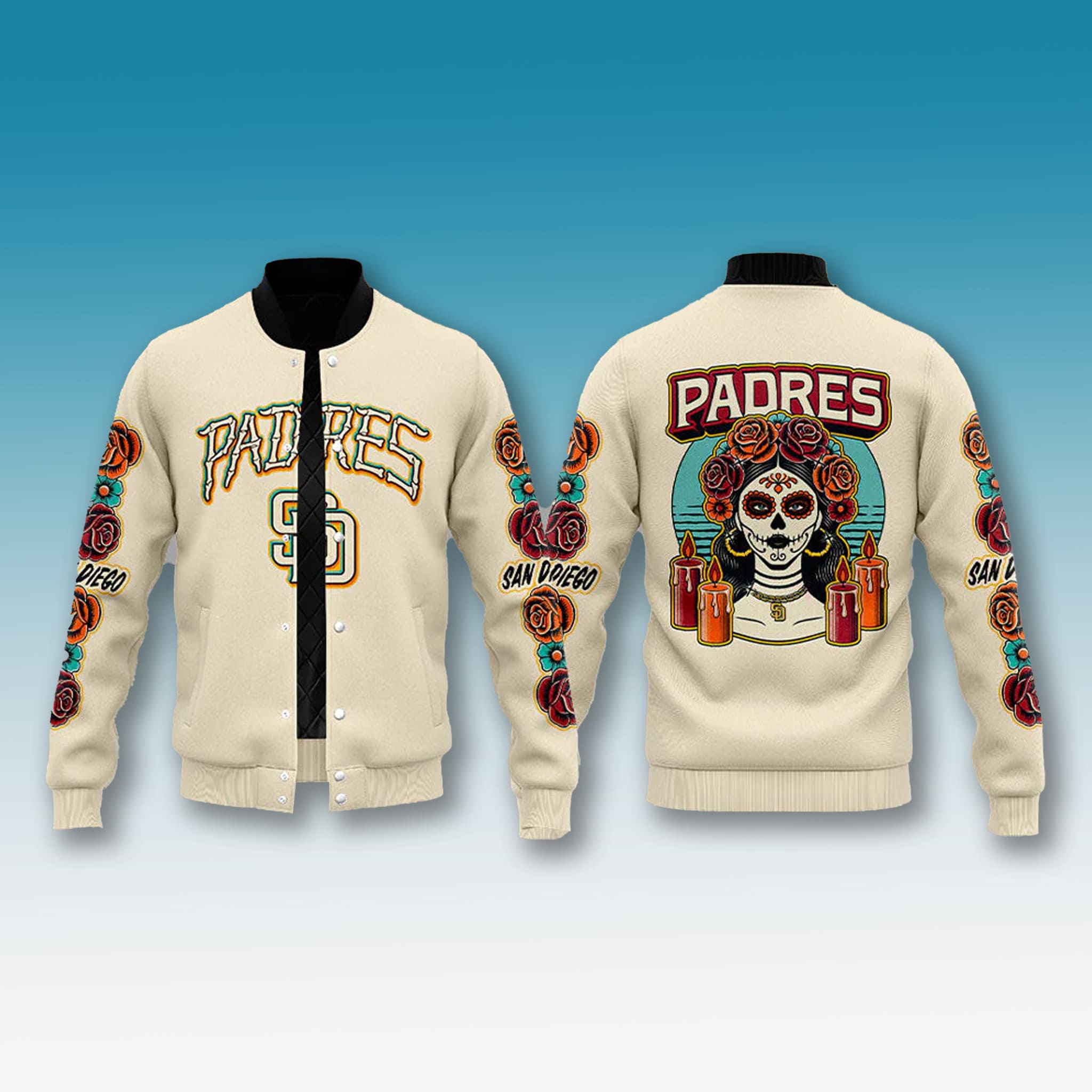 Padres Dia de los Muertos City Connect 2026 Varsity Jacket 1 Padres Dia de los Muertos City Connect 2026 Varsity Jacket 1